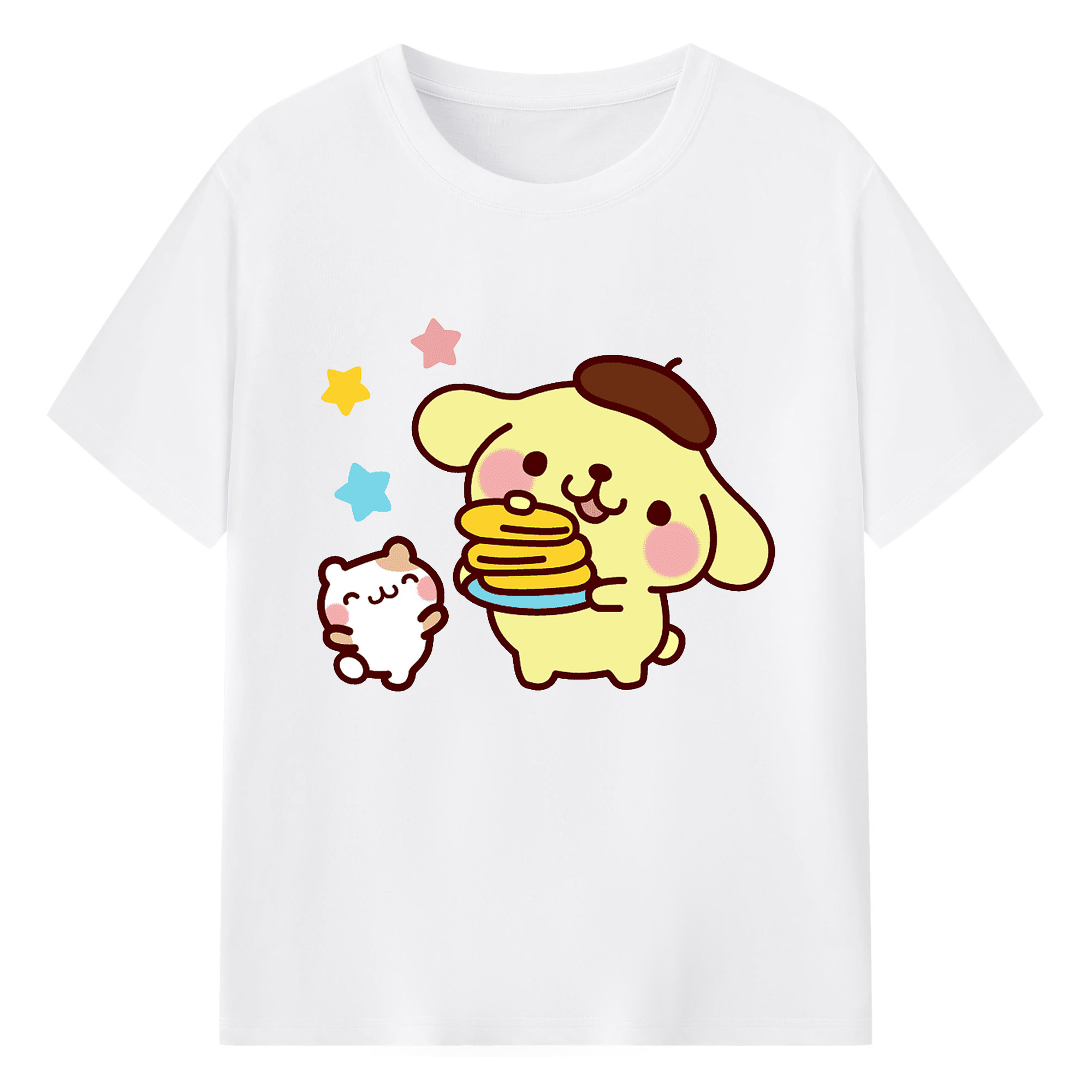 楽しいポムポムプリン - 綿100％ 半袖Tシャツ ・ フロントプリント ・ 快適 通気性 ・ 日常使い 散歩 スポーツ用