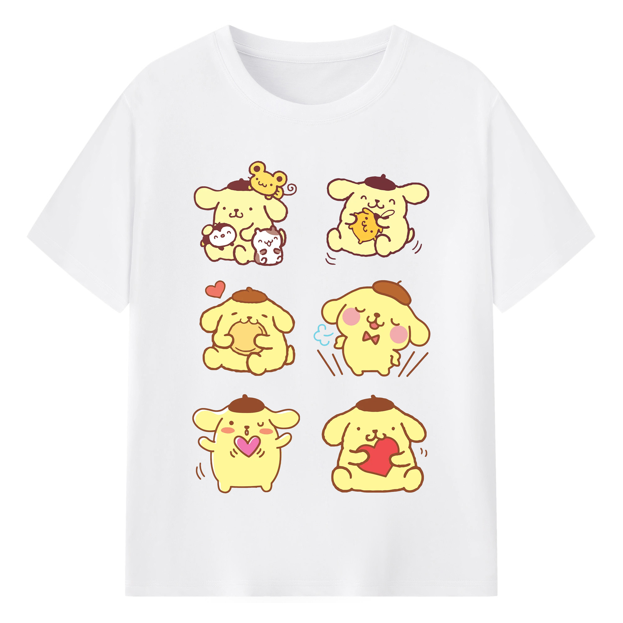 うれしいポムポムプリン - 綿100％ 半袖Tシャツ ・ フロントプリント ・ 快適 通気性 ・ 日常使い 散歩 スポーツ用