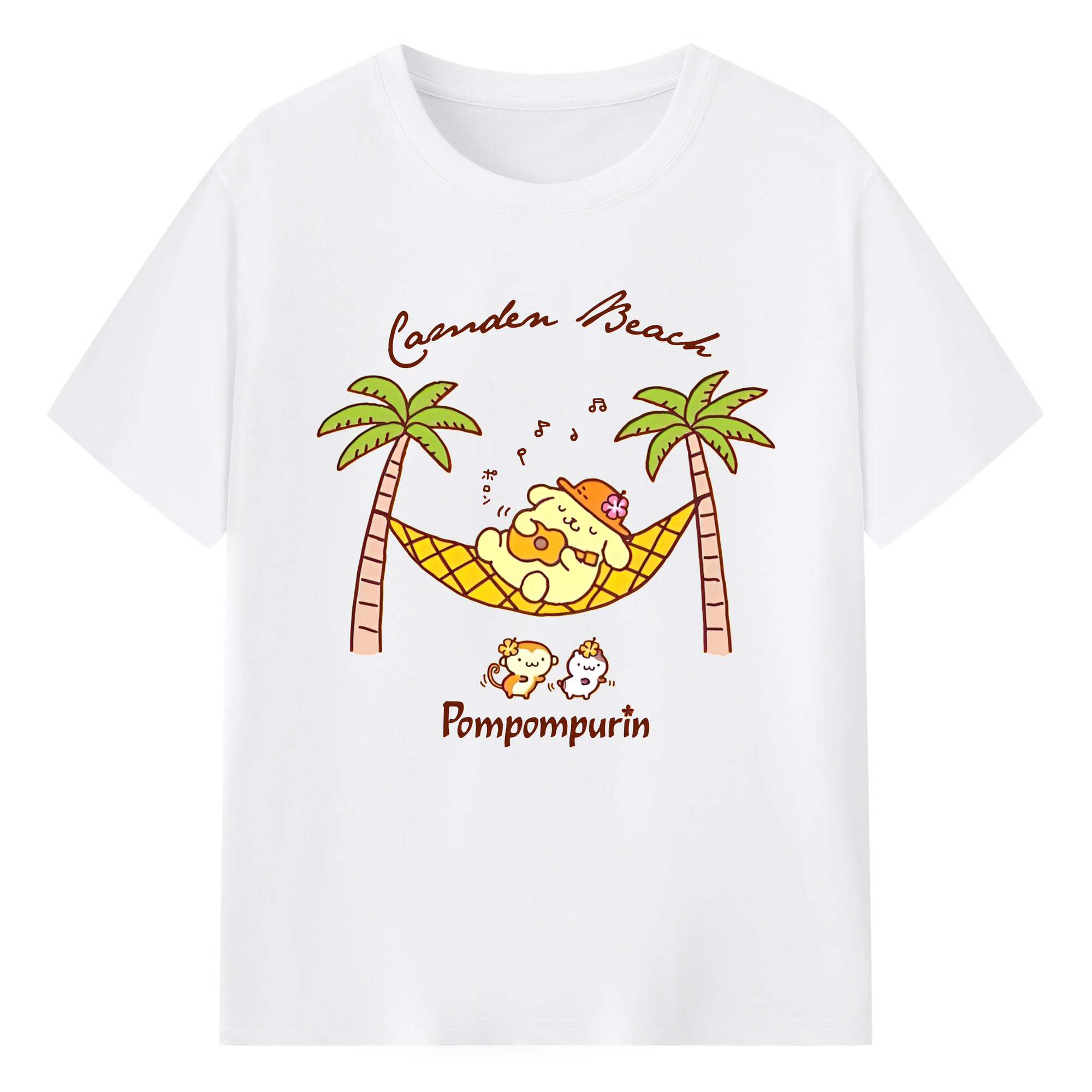 サマーポムポムプリン - 綿100％ 半袖Tシャツ ・ フロントプリント ・ 快適 通気性 ・ 日常使い 散歩 スポーツ用