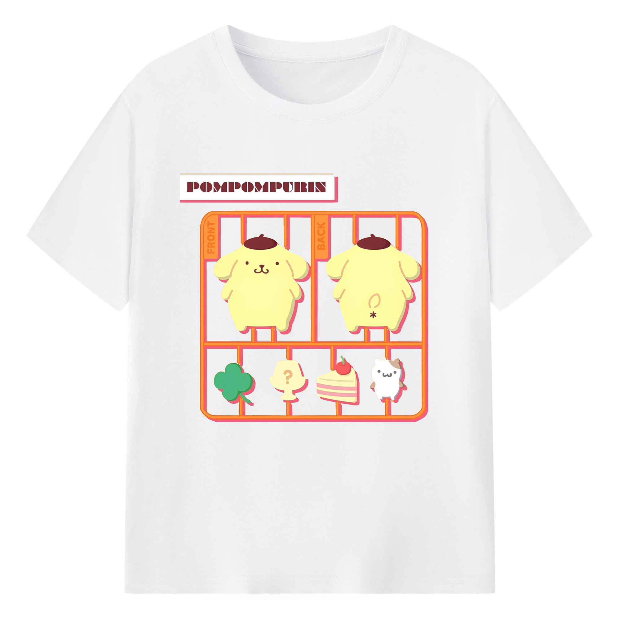 ユニークなデザインのポムポムプリン - 綿100％ 半袖Tシャツ ・ フロントプリント ・ 快適 通気性 ・ 日常使い 散歩 スポーツ用