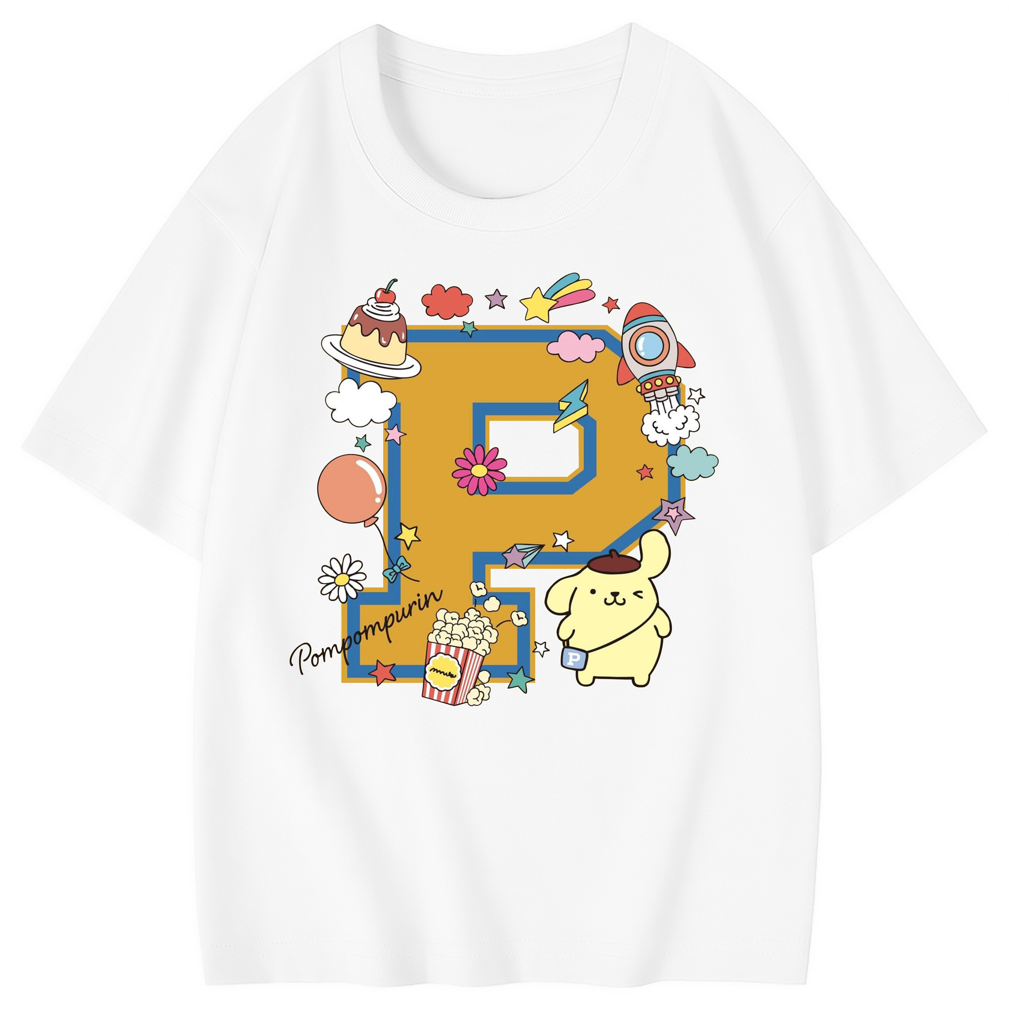 サンリオポムポムプリン - 綿100％ キッズTシャツ ・ フロントプリント ・ 快適 通気性 ・ スポーツ カジュアル 散歩用