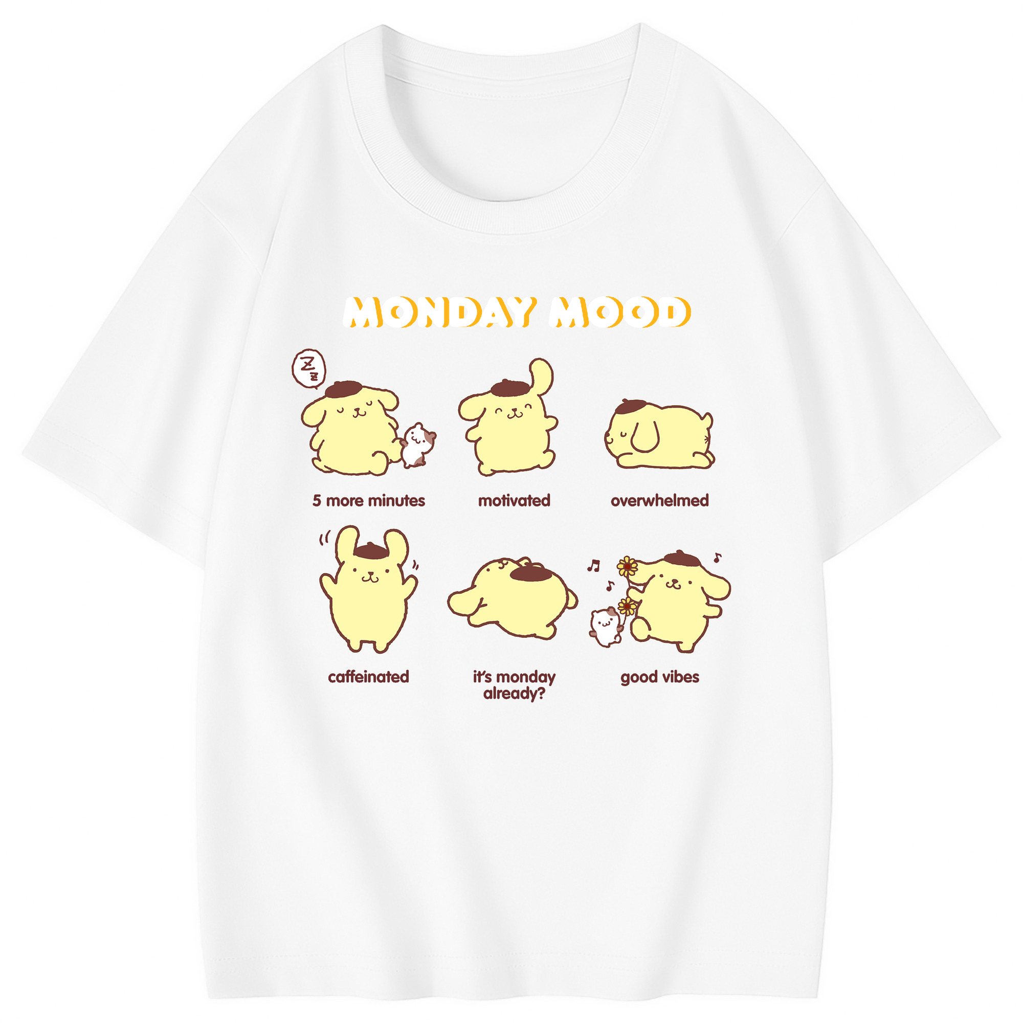 ユニークなデザインのポムポムプリン - 綿100％ キッズTシャツ ・ フロントプリント ・ 快適 通気性 ・ スポーツ カジュアル 散歩用