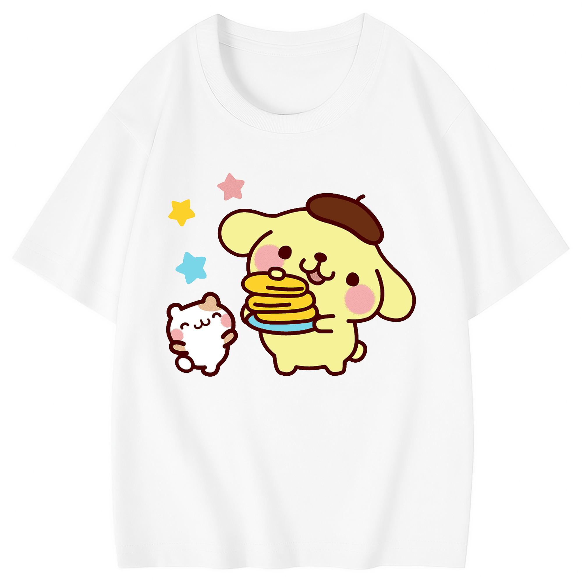 楽しいポムポムプリン - 綿100％ キッズTシャツ ・ フロントプリント ・ 快適 通気性 ・ スポーツ カジュアル 散歩用