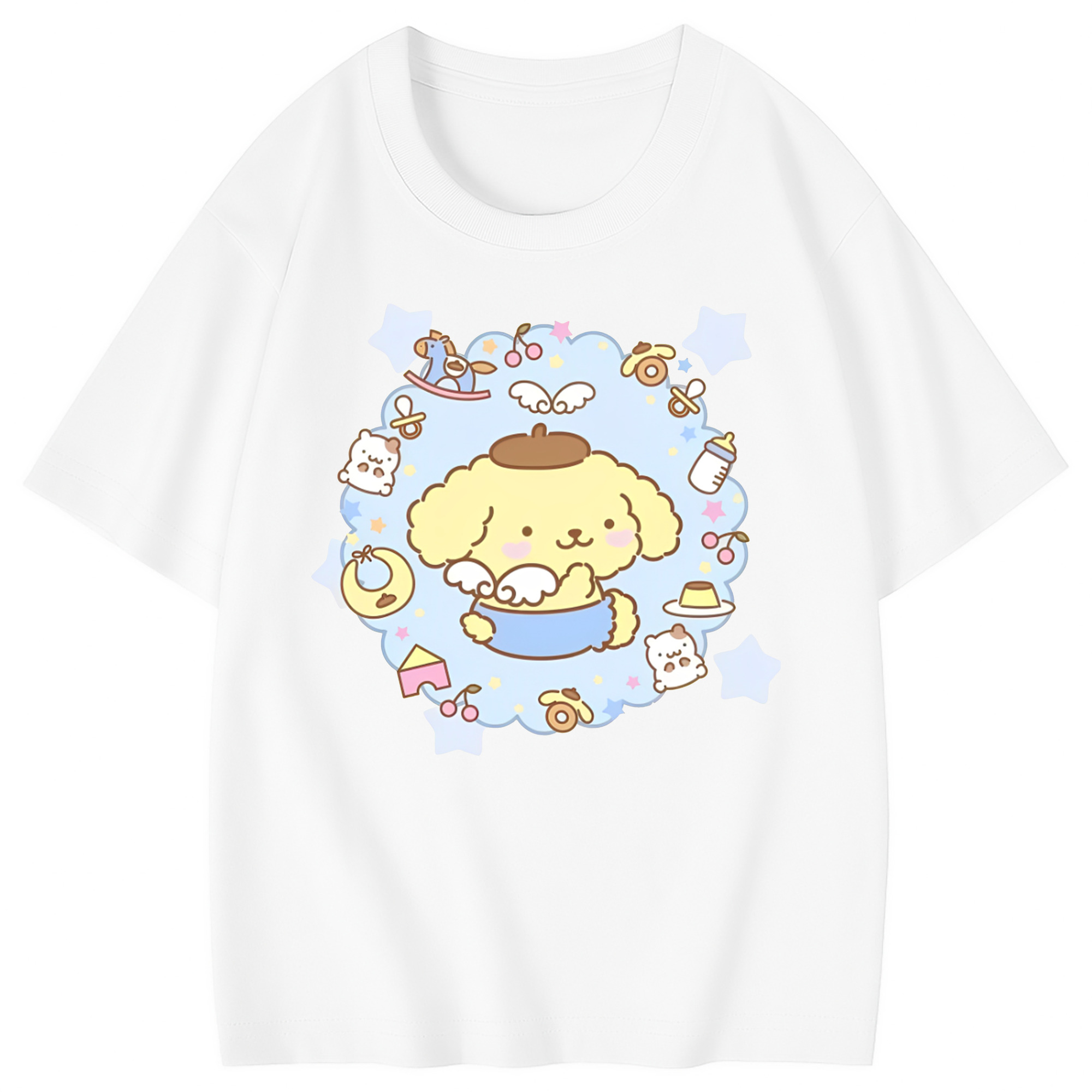 ユニークなデザインのポムポムプリン - 綿100％ キッズTシャツ ・ フロントプリント ・ 快適 通気性 ・ スポーツ カジュアル 散歩用