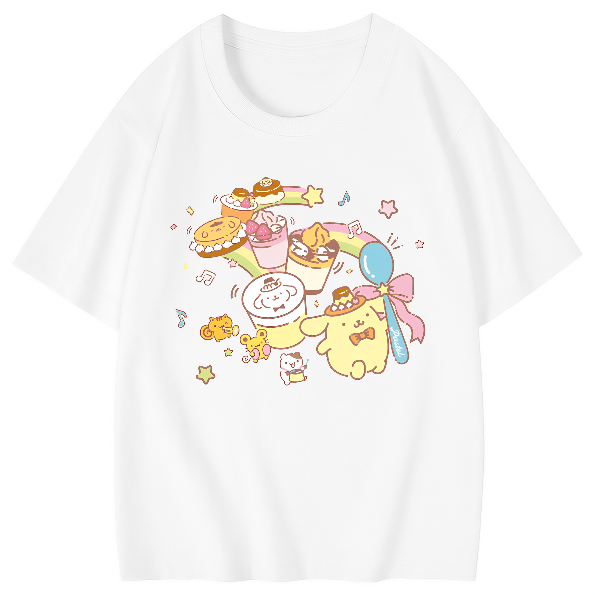 うれしいポムポムプリン - 綿100％ キッズTシャツ ・ フロントプリント ・ 快適 通気性 ・ スポーツ カジュアル 散歩用