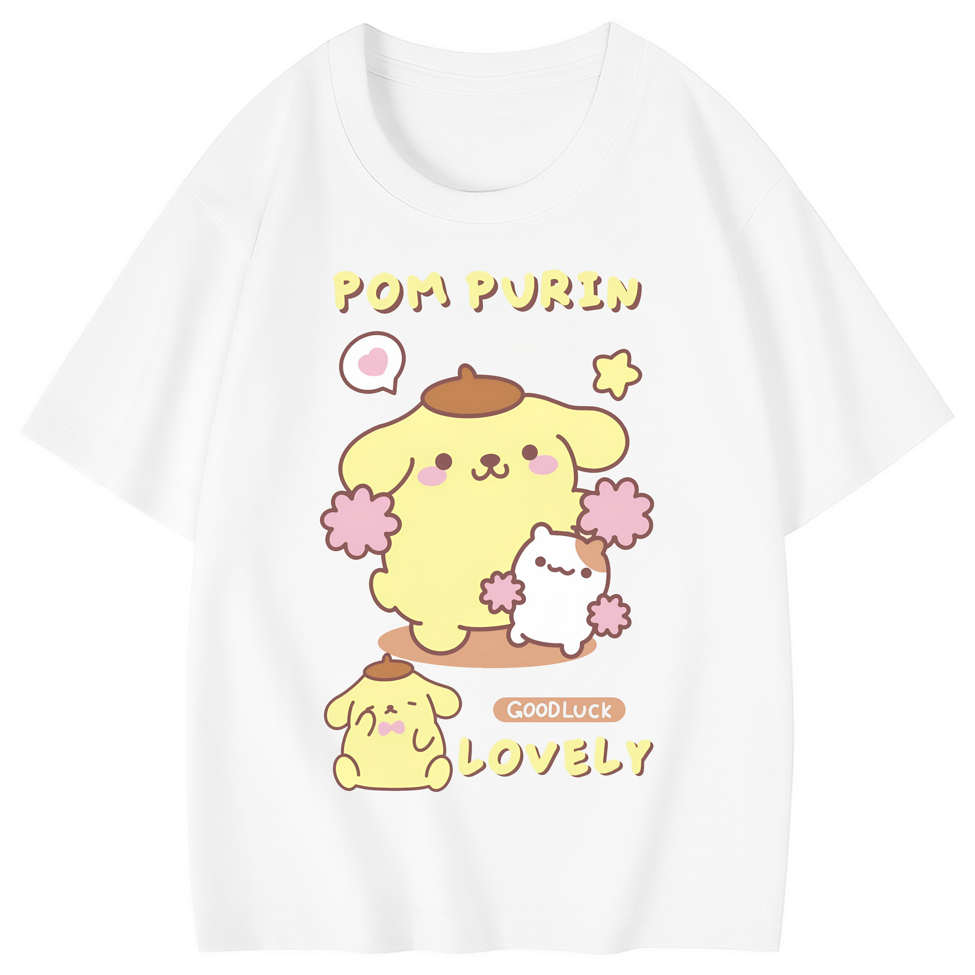 うれしいポムポムプリン - 綿100％ キッズTシャツ ・ フロントプリント ・ 快適 通気性 ・ スポーツ カジュアル 散歩用