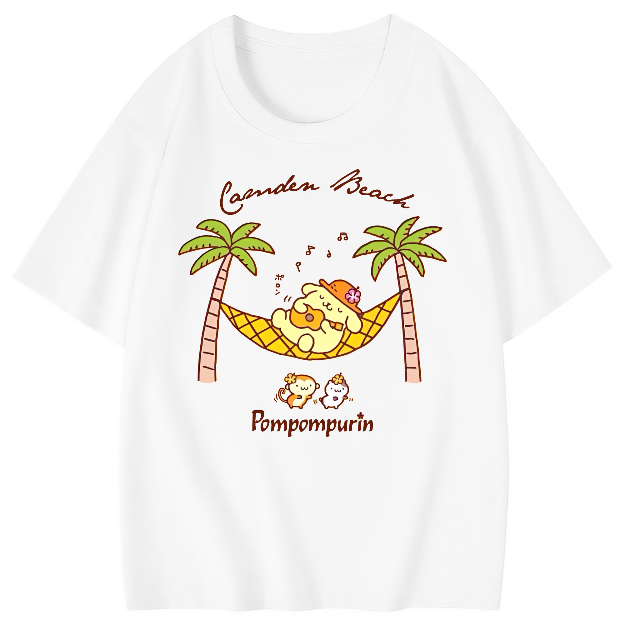 サマーポムポムプリン - 綿100％ キッズTシャツ ・ フロントプリント ・ 快適 通気性 ・ スポーツ カジュアル 散歩用