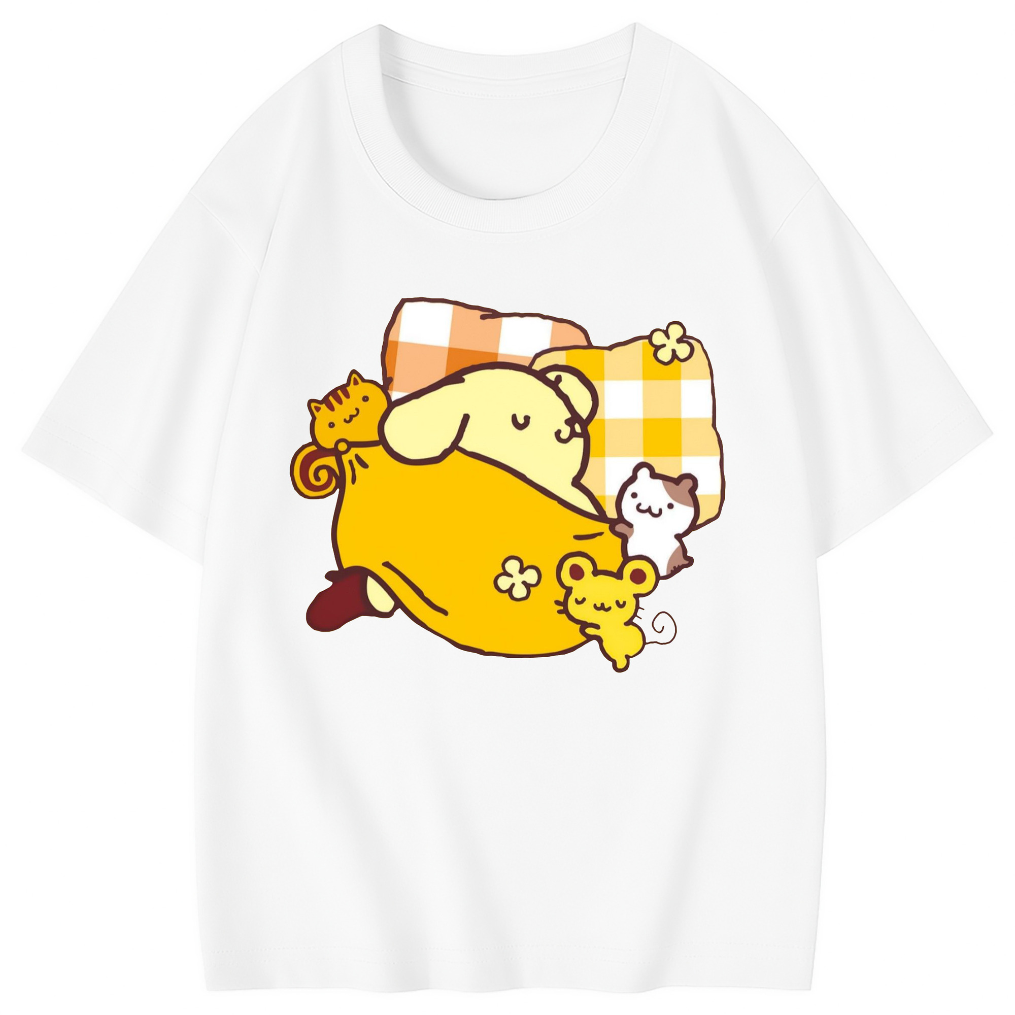 楽しいポムポムプリン - 綿100％ キッズTシャツ ・ フロントプリント ・ 快適 通気性 ・ スポーツ カジュアル 散歩用