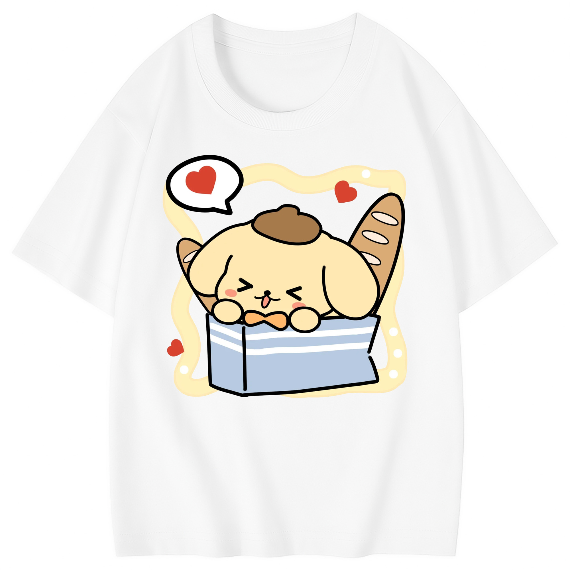 パン好きのポムポムプリン - 綿100％ キッズTシャツ ・ フロントプリント ・ 快適 通気性 ・ スポーツ カジュアル 散歩用