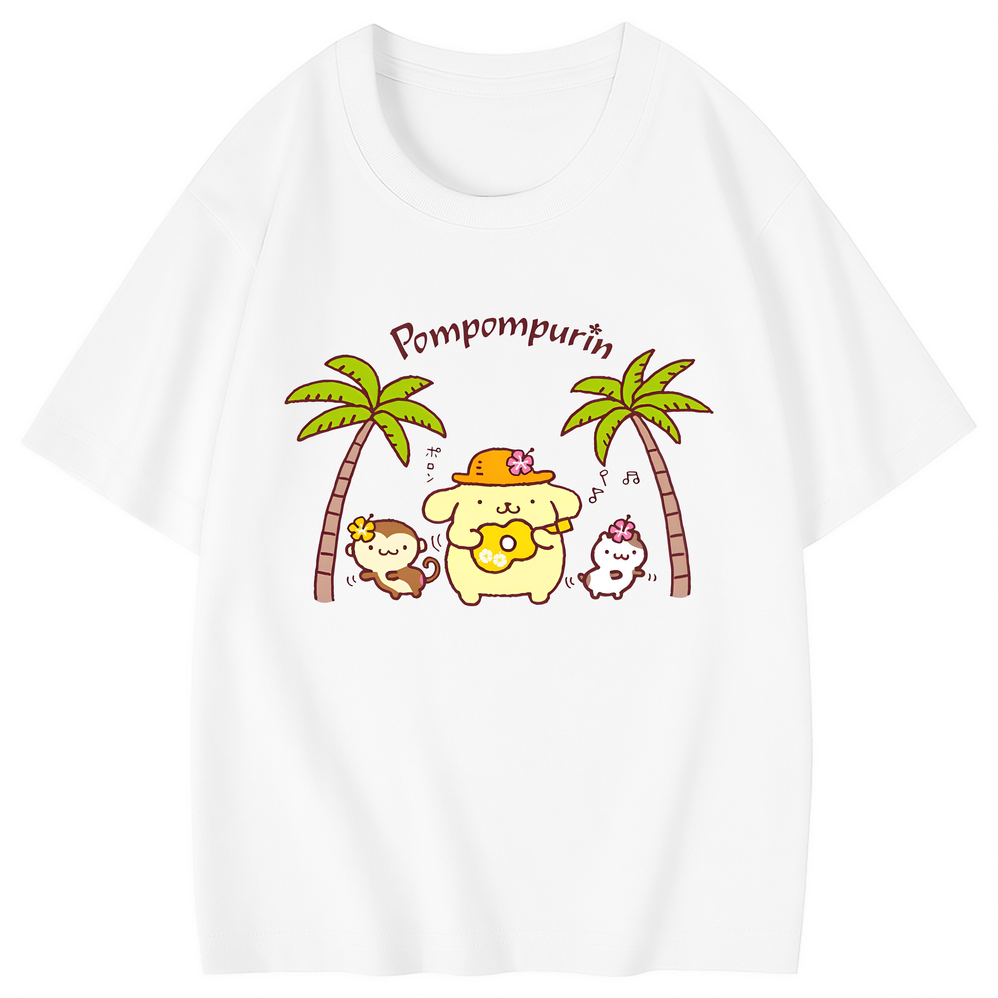 サマーポムポムプリン - 綿100％ キッズTシャツ ・ フロントプリント ・ 快適 通気性 ・ スポーツ カジュアル 散歩用