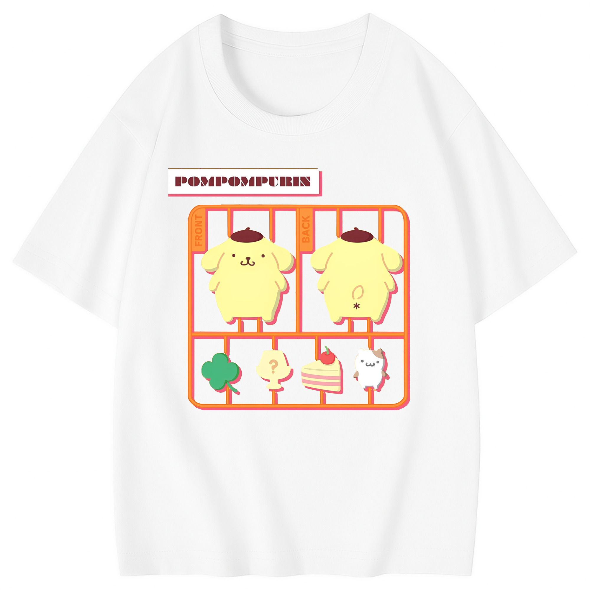ユニークなデザインのポムポムプリン - 綿100％ キッズTシャツ ・ フロントプリント ・ 快適 通気性 ・ スポーツ カジュアル 散歩用