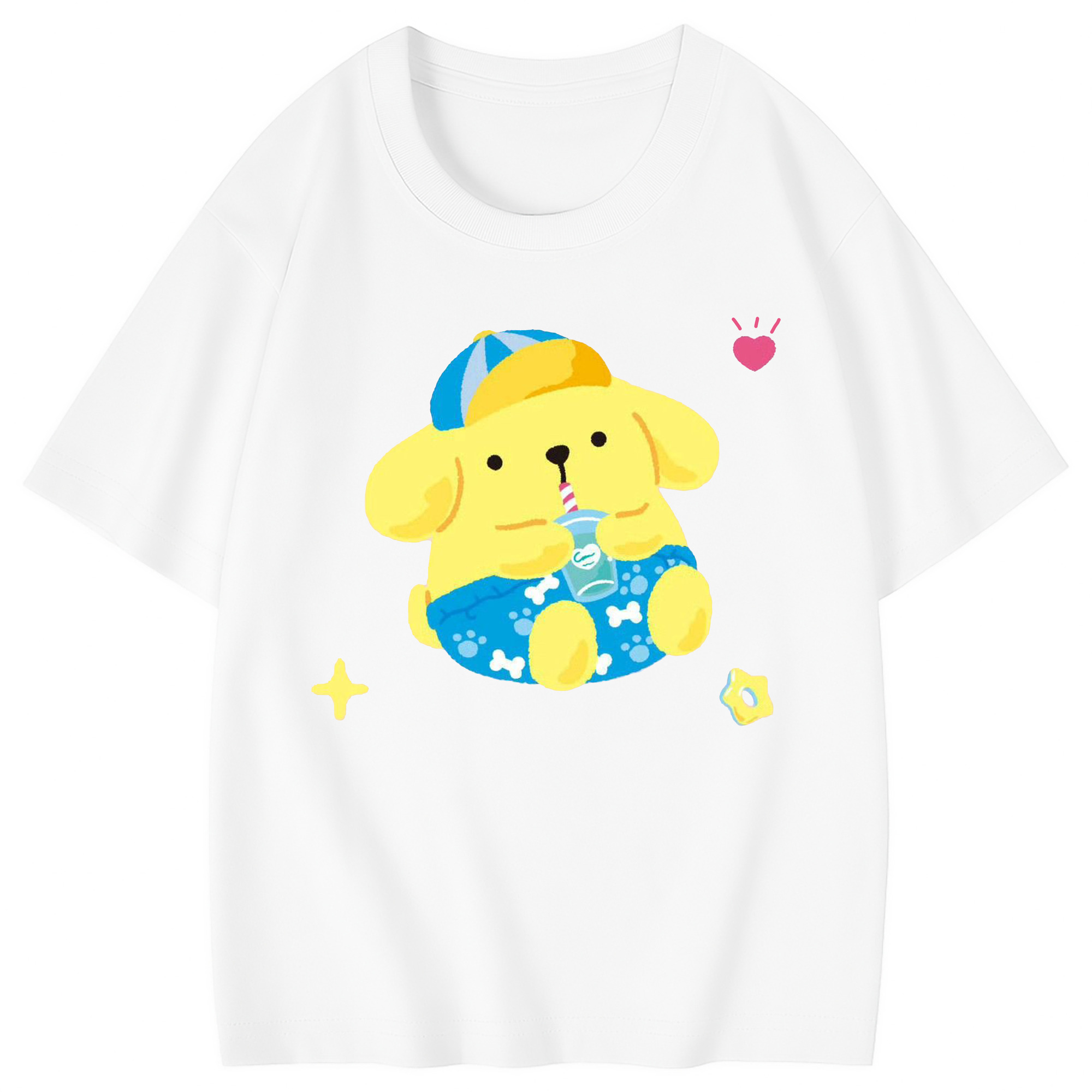 ユニークなデザインのポムポムプリン - 綿100％ キッズTシャツ ・ フロントプリント ・ 快適 通気性 ・ スポーツ カジュアル 散歩用