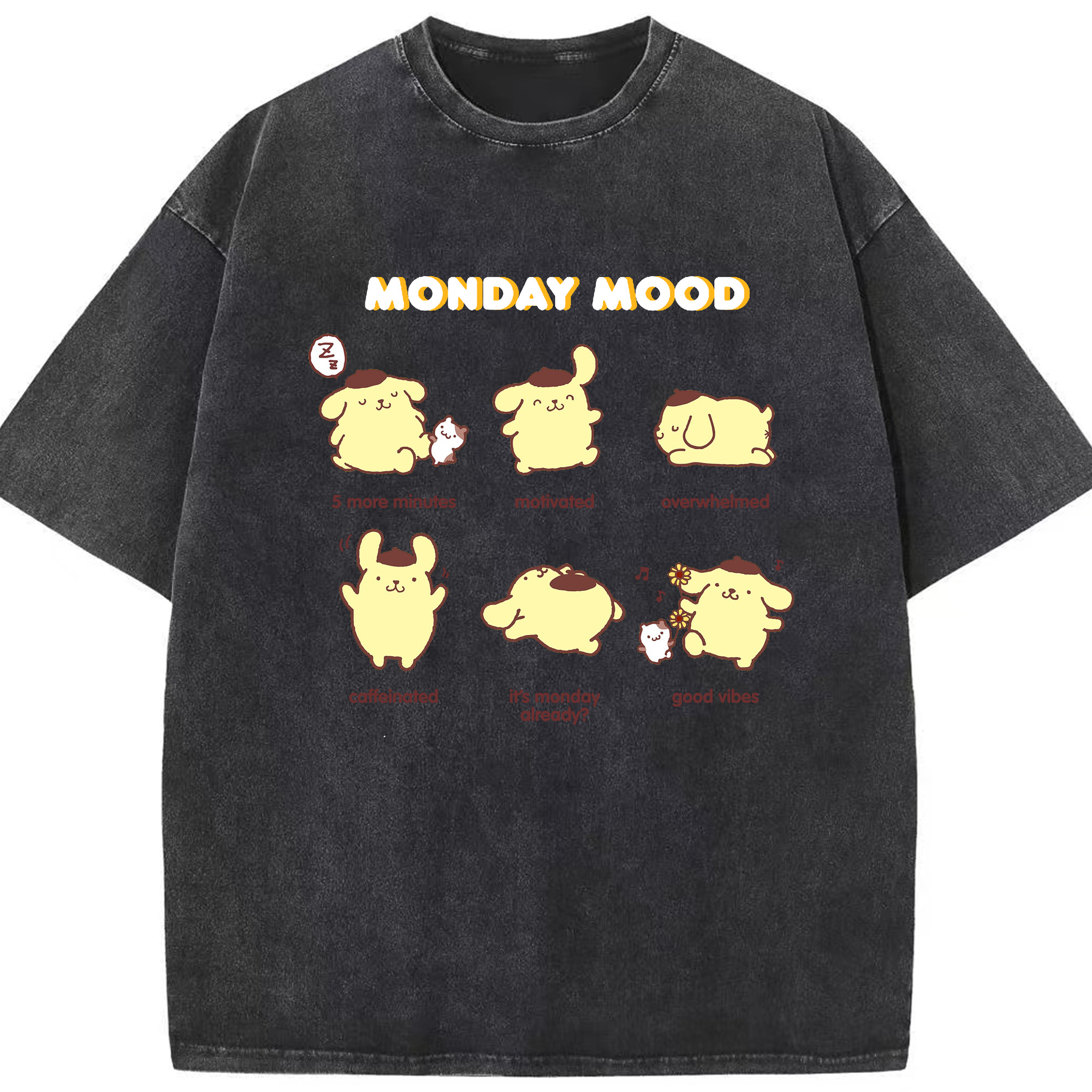 ユニークなデザインのポムポムプリン - 綿100％ ヴィンテージ風 半袖Tシャツ ・ フロントプリント ・ 柔らか肌触り ・ 通気性 快適 ・ スポーツ カジュアル 外出用