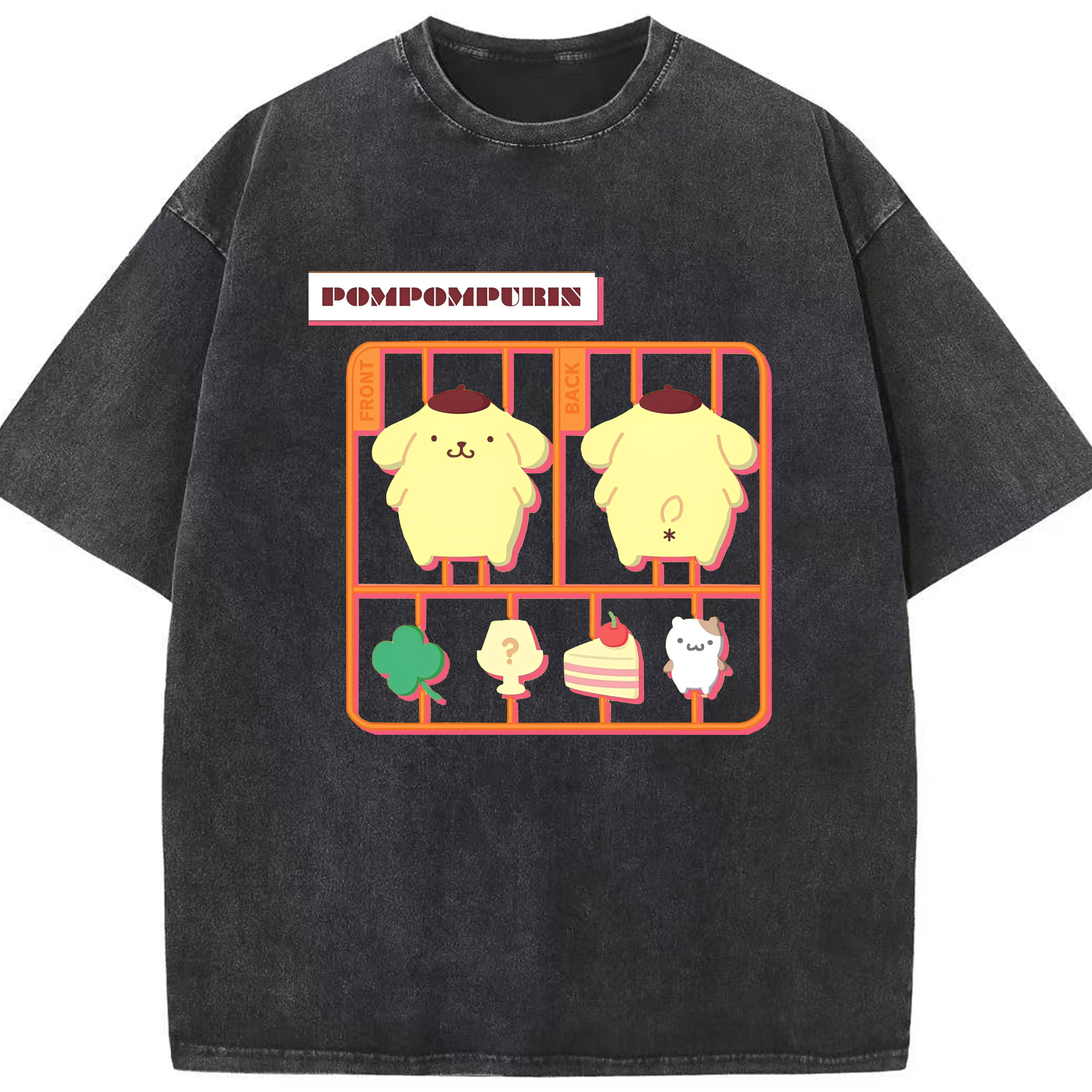 ユニークなデザインのポムポムプリン - 綿100％ ヴィンテージ風 半袖Tシャツ ・ フロントプリント ・ 柔らか肌触り ・ 通気性 快適 ・ スポーツ カジュアル 外出用