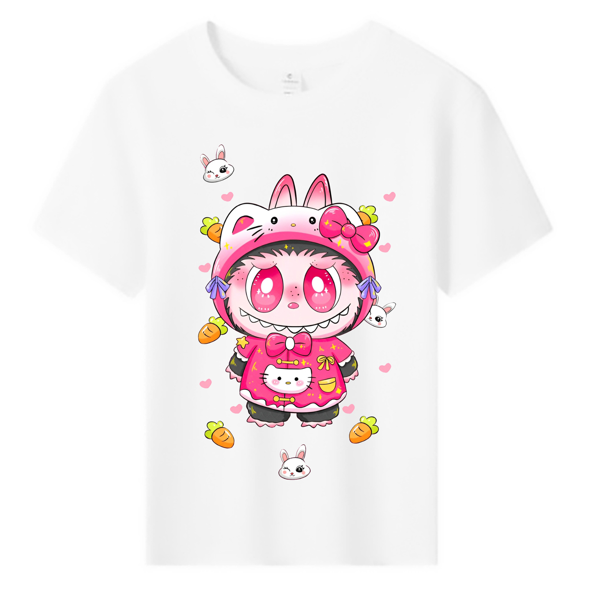 サンリオハローキティ&LABUBU ラブブ - 綿100％ キッズTシャツ ・ フロントプリント ・ 快適 通気性 ・ スポーツ カジュアル 散歩用