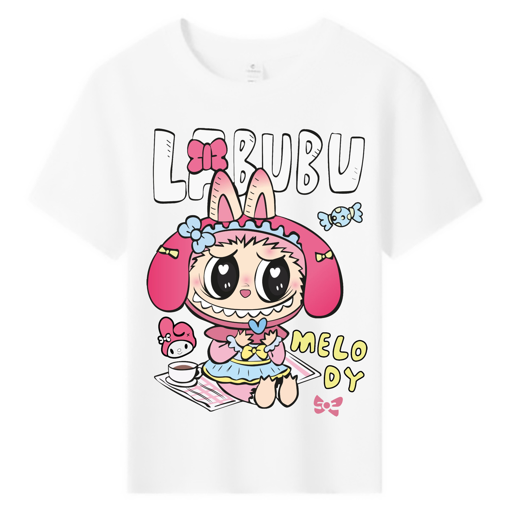 【限定】サンリオマイメロディ × ラブブ コラボ - 綿100％ キッズTシャツ ・ フロントプリント ・ 快適 通気性 ・ スポーツ カジュアル 散歩用