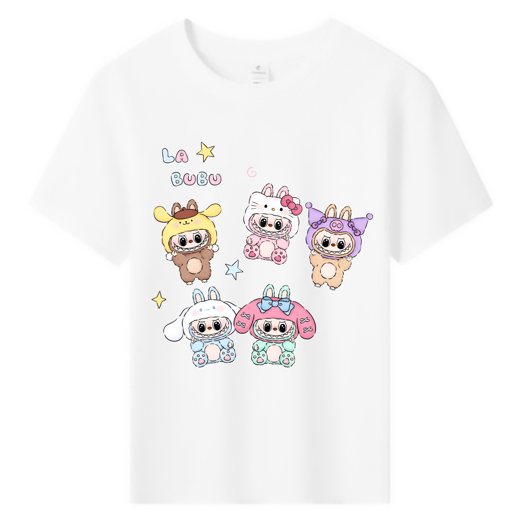 サンリオ&LABUBU ラブブ - 綿100％ キッズTシャツ ・ フロントプリント ・ 快適 通気性 ・ スポーツ カジュアル 散歩用