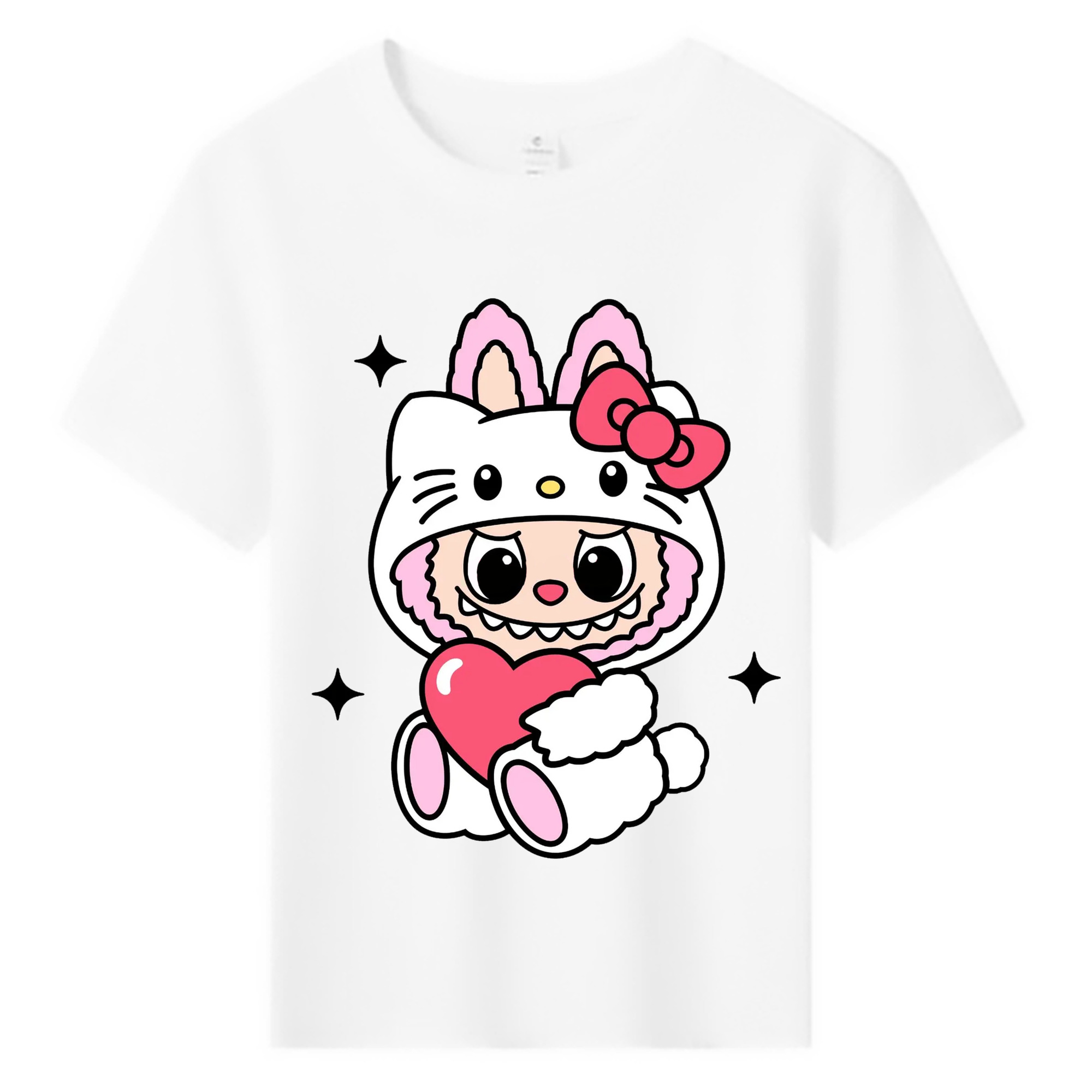 サンリオハローキティ&LABUBU ラブブ - 綿100％ キッズTシャツ ・ フロントプリント ・ 快適 通気性 ・ スポーツ カジュアル 散歩用