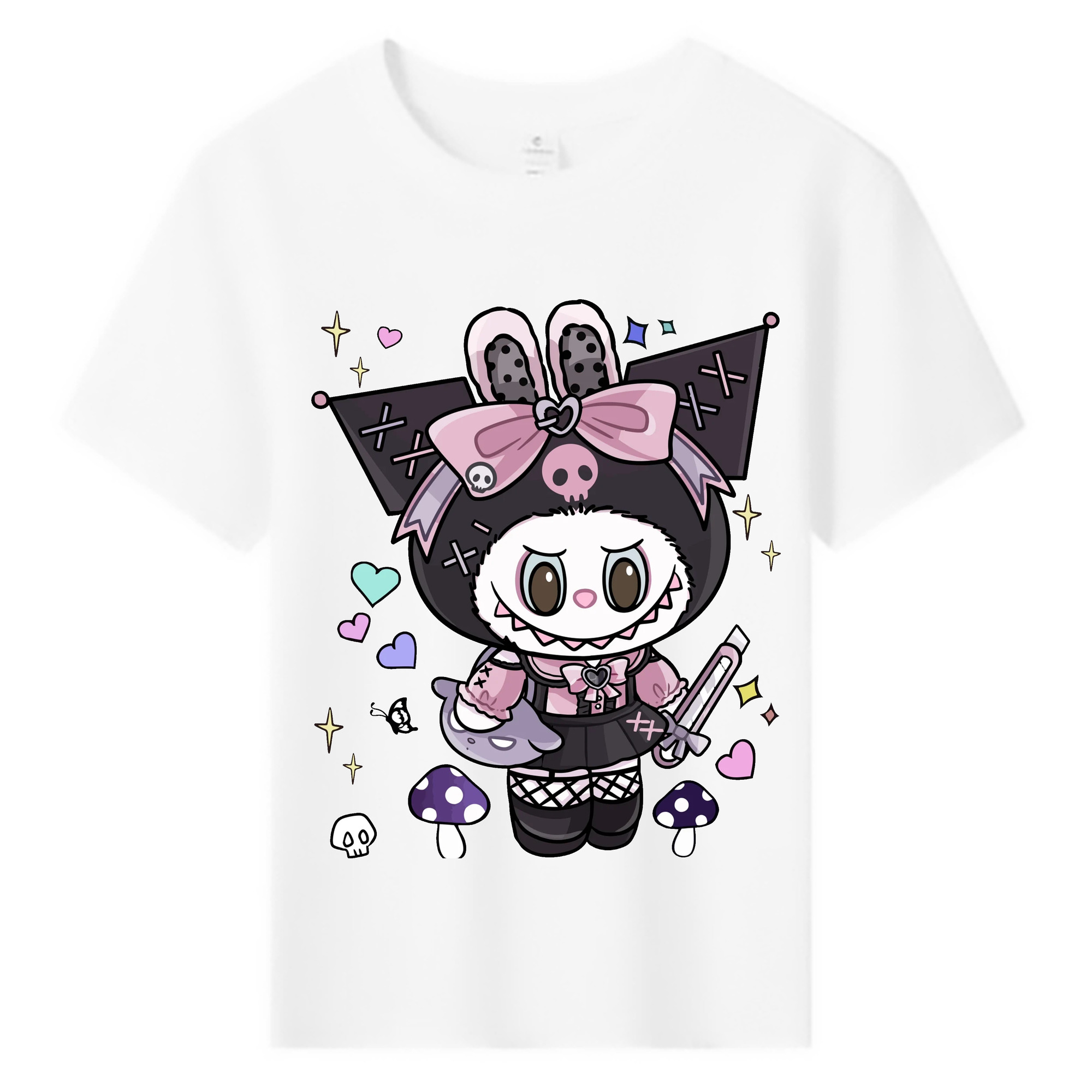 サンリオクロミ&LABUBU ラブブ - 綿100％ キッズTシャツ ・ フロントプリント ・ 快適 通気性 ・ スポーツ カジュアル 散歩用