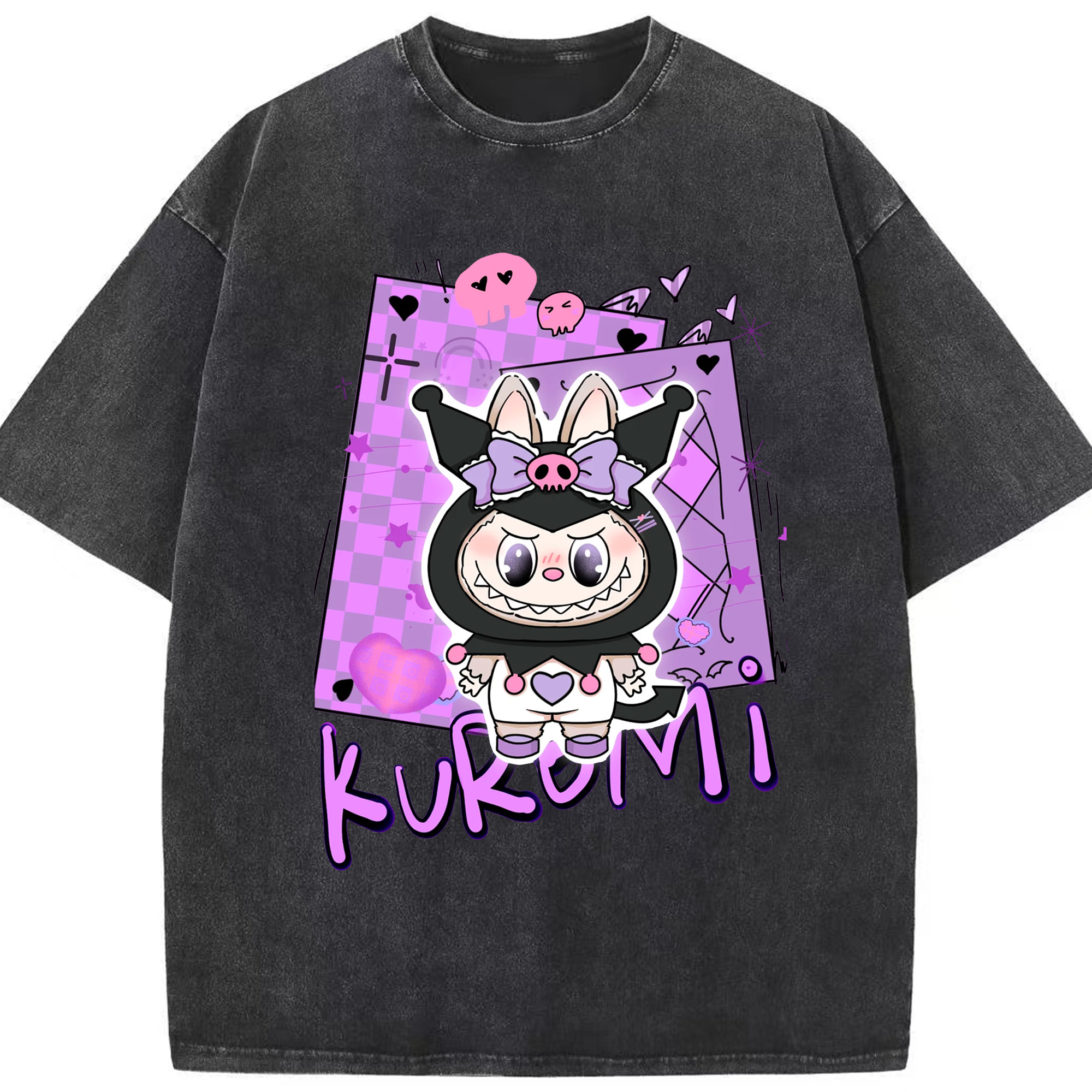 サンリオクロミ&LABUBU ラブブ - 綿100％ ヴィンテージ風 半袖Tシャツ ・ フロントプリント ・ 柔らか肌触り ・ 通気性 快適 ・ スポーツ カジュアル 外出用