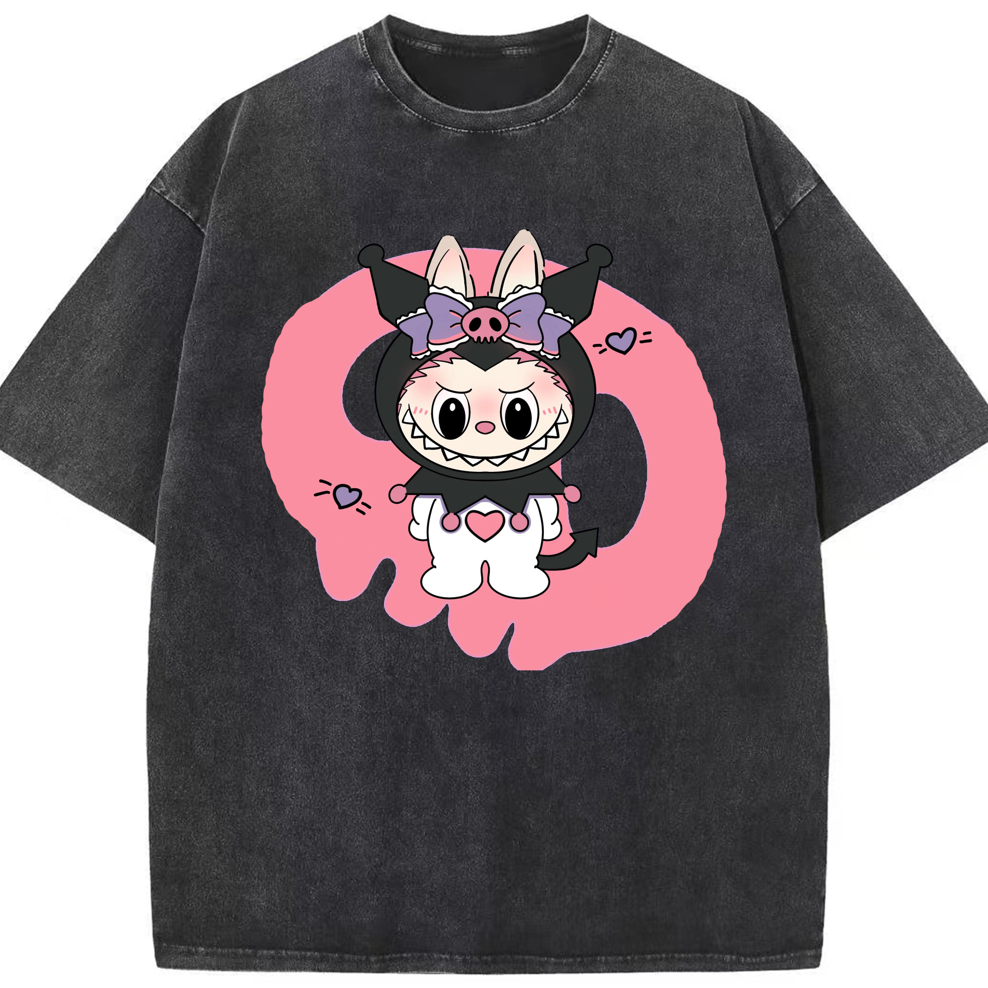 サンリオクロミ&LABUBU ラブブ - 綿100％ ヴィンテージ風 半袖Tシャツ ・ フロントプリント ・ 柔らか肌触り ・ 通気性 快適 ・ スポーツ カジュアル 外出用