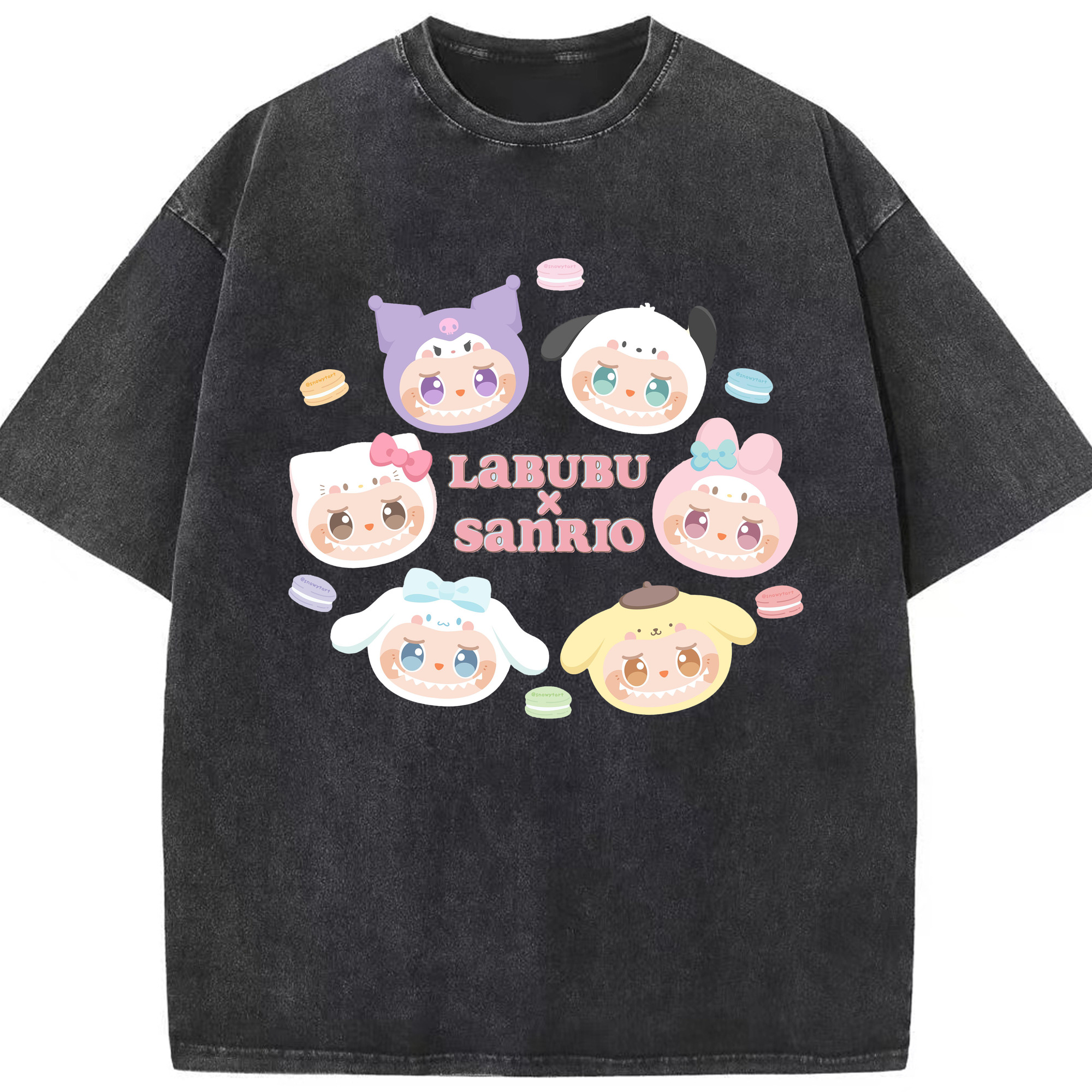 サンリオ&LABUBU ラブブ - 綿100％ ヴィンテージ風 半袖Tシャツ ・ フロントプリント ・ 柔らか肌触り ・ 通気性 快適 ・ スポーツ カジュアル 外出用