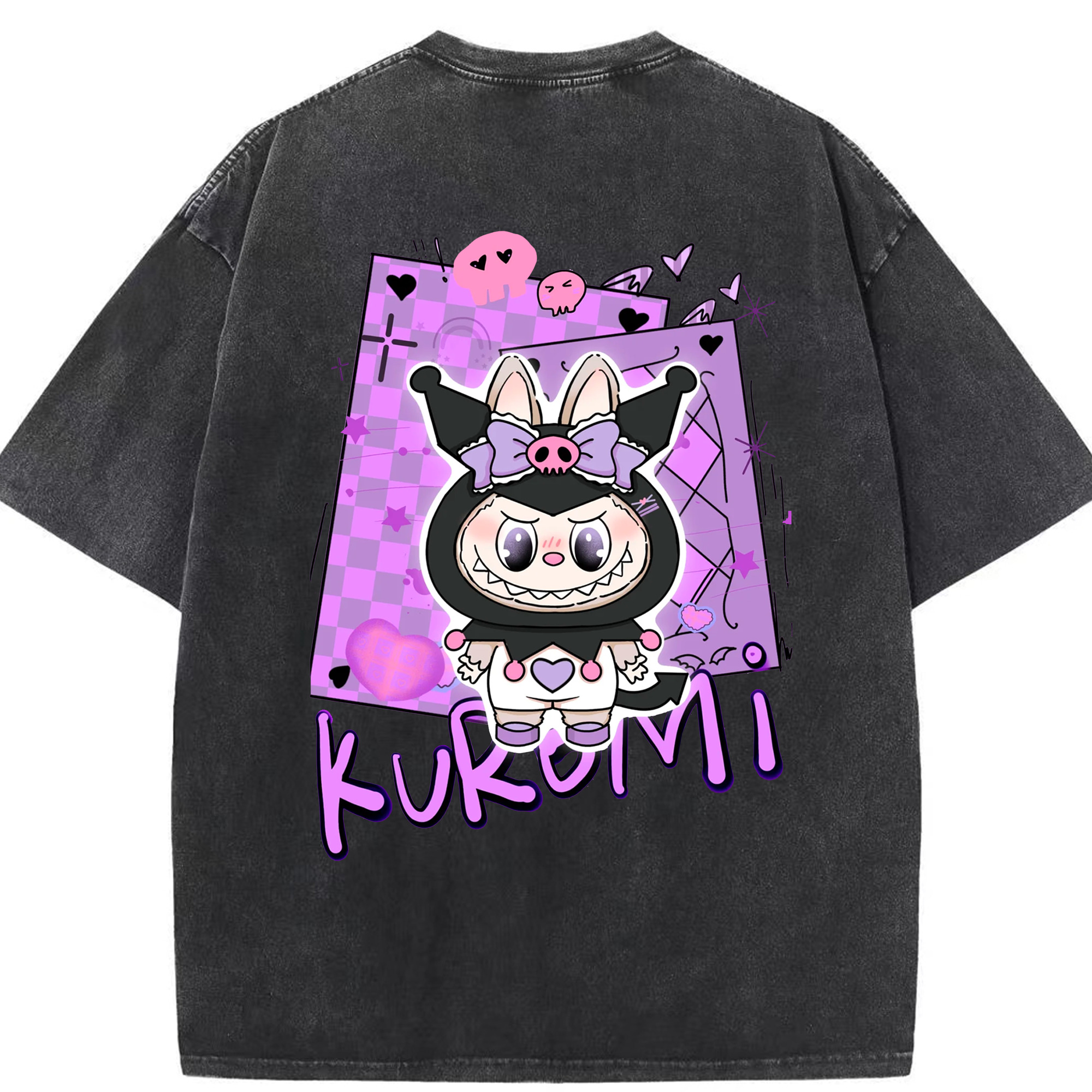 サンリオクロミ&LABUBU ラブブ - 綿100％ ヴィンテージ風 半袖Tシャツ ・ 背面プリント ・ 柔らか肌触り ・ 通気性 快適 ・ スポーツ カジュアル 外出用