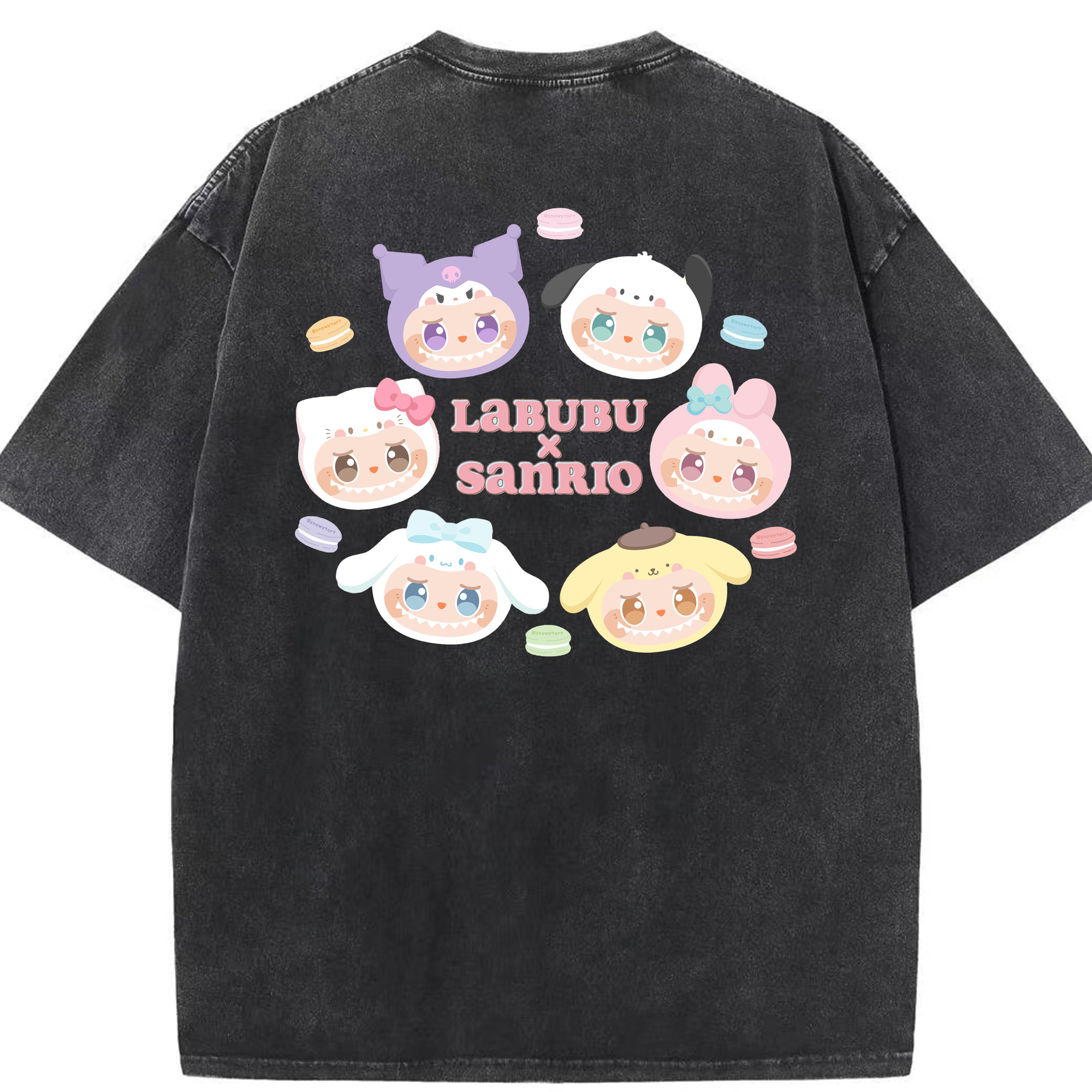 サンリオ&LABUBU ラブブ - 綿100％ ヴィンテージ風 半袖Tシャツ ・ 背面プリント ・ 柔らか肌触り ・ 通気性 快適 ・ スポーツ カジュアル 外出用