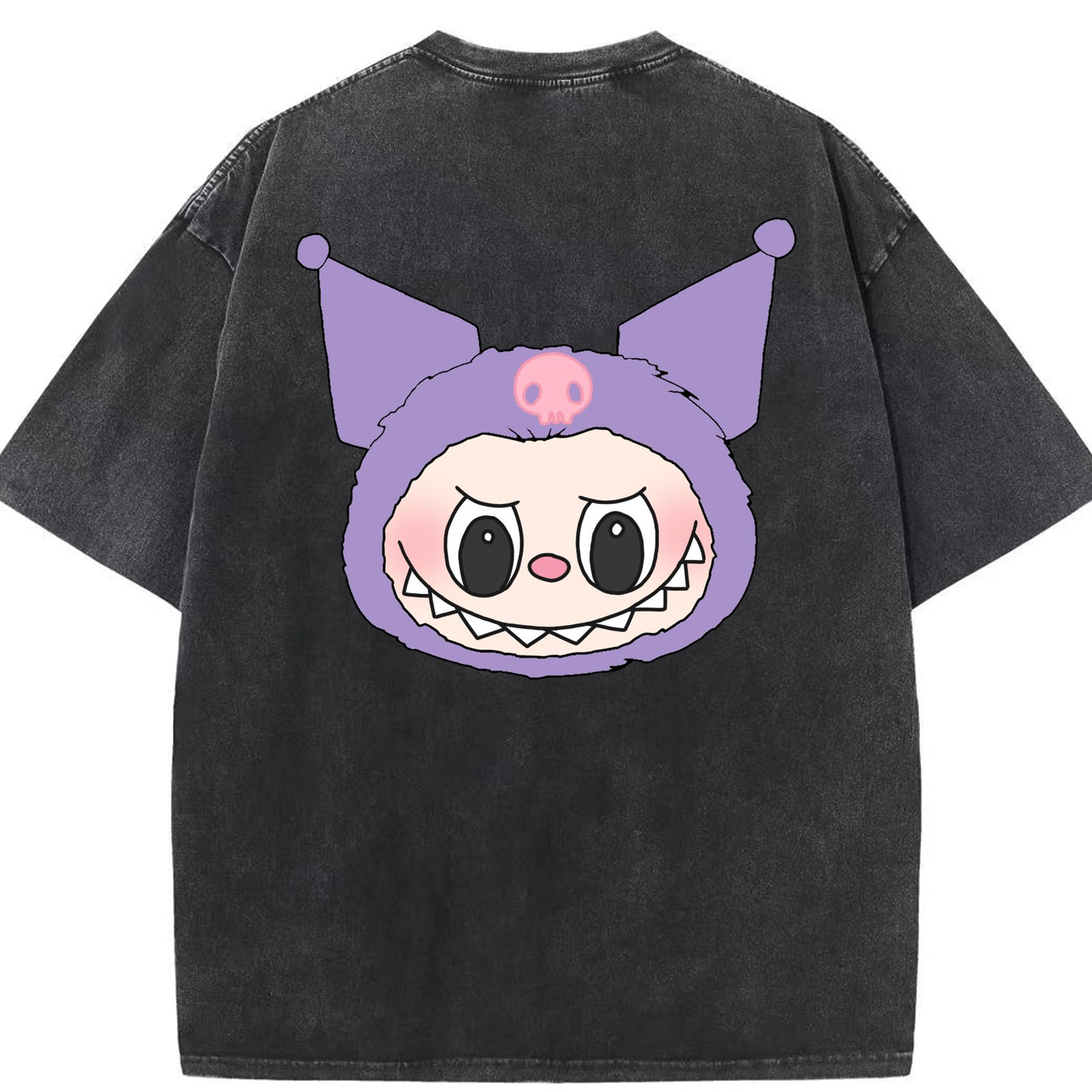 サンリオクロミ&LABUBU ラブブ - 綿100％ ヴィンテージ風 半袖Tシャツ ・ 背面プリント ・ 柔らか肌触り ・ 通気性 快適 ・ スポーツ カジュアル 外出用