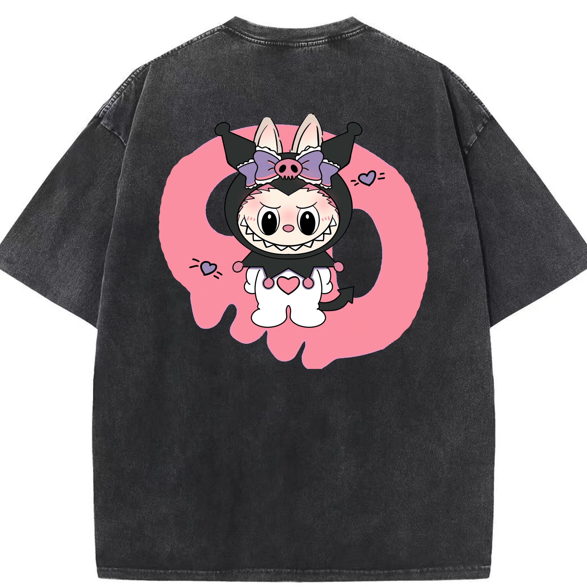 サンリオクロミ&LABUBU ラブブ - 綿100％ ヴィンテージ風 半袖Tシャツ ・ 背面プリント ・ 柔らか肌触り ・ 通気性 快適 ・ スポーツ カジュアル 外出用