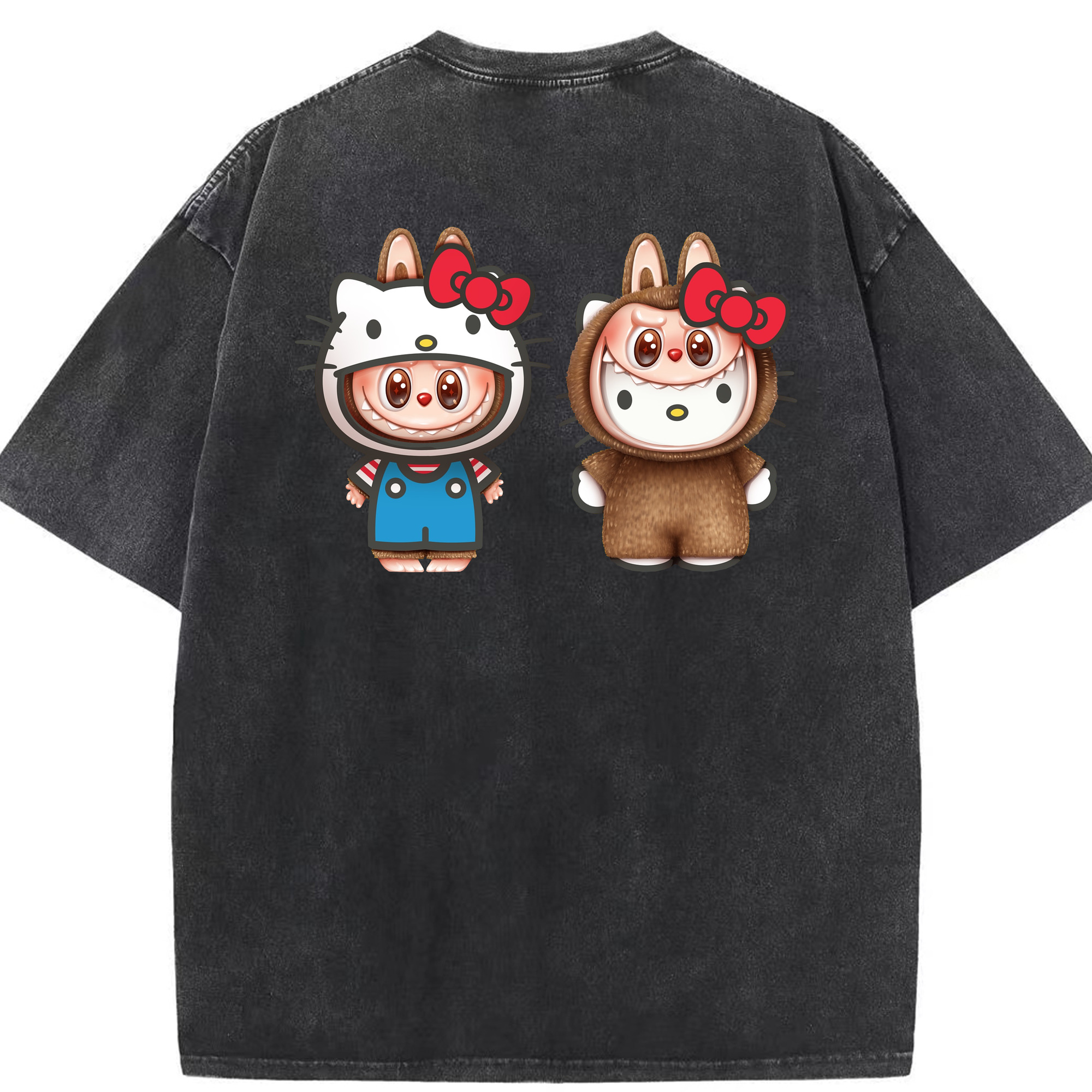 サンリオ&LABUBU ラブブ - 綿100％ ヴィンテージ風 半袖Tシャツ ・ 背面プリント ・ 柔らか肌触り ・ 通気性 快適 ・ スポーツ カジュアル 外出用