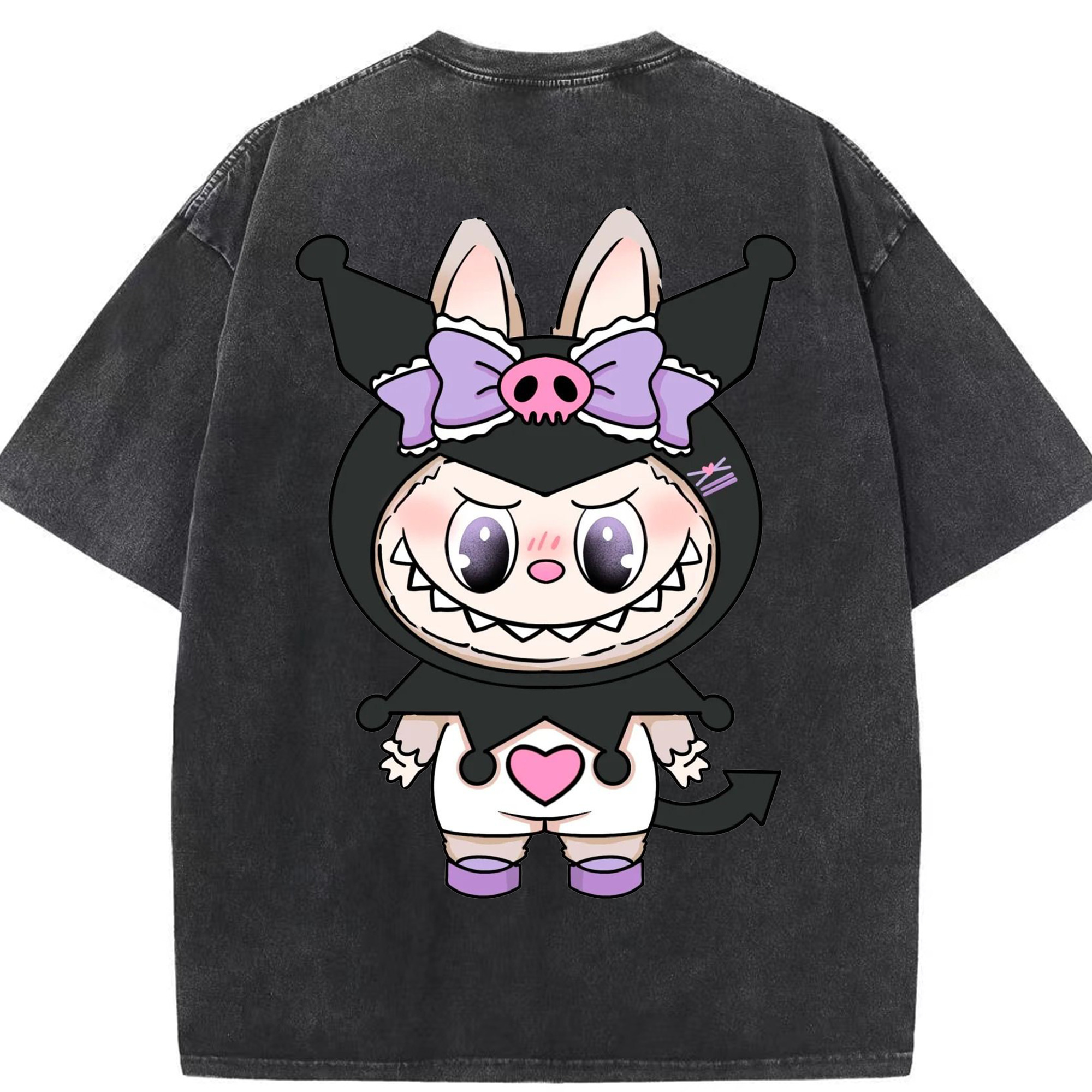 サンリオクロミ&LABUBU ラブブ - 綿100％ ヴィンテージ風 半袖Tシャツ ・ 背面プリント ・ 柔らか肌触り ・ 通気性 快適 ・ スポーツ カジュアル 外出用