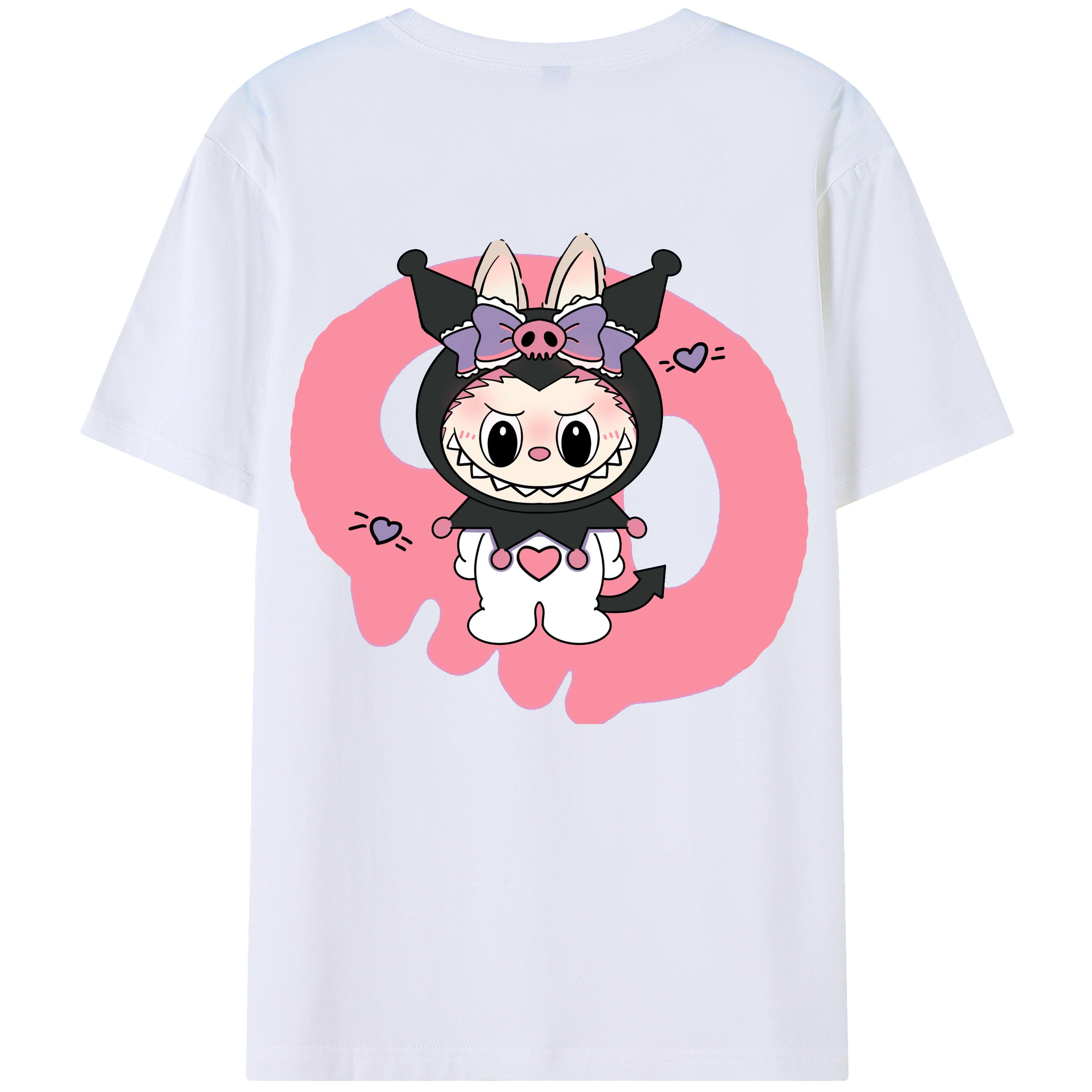 サンリオクロミ&LABUBU ラブブ - レディース半袖Tシャツ ・ 綿100％ ・ バックプリント ・ 強化クルーネック ・ 二重折り袖口 ・ 快適 通気性 ・ フィットネス カジュアル 旅行用
