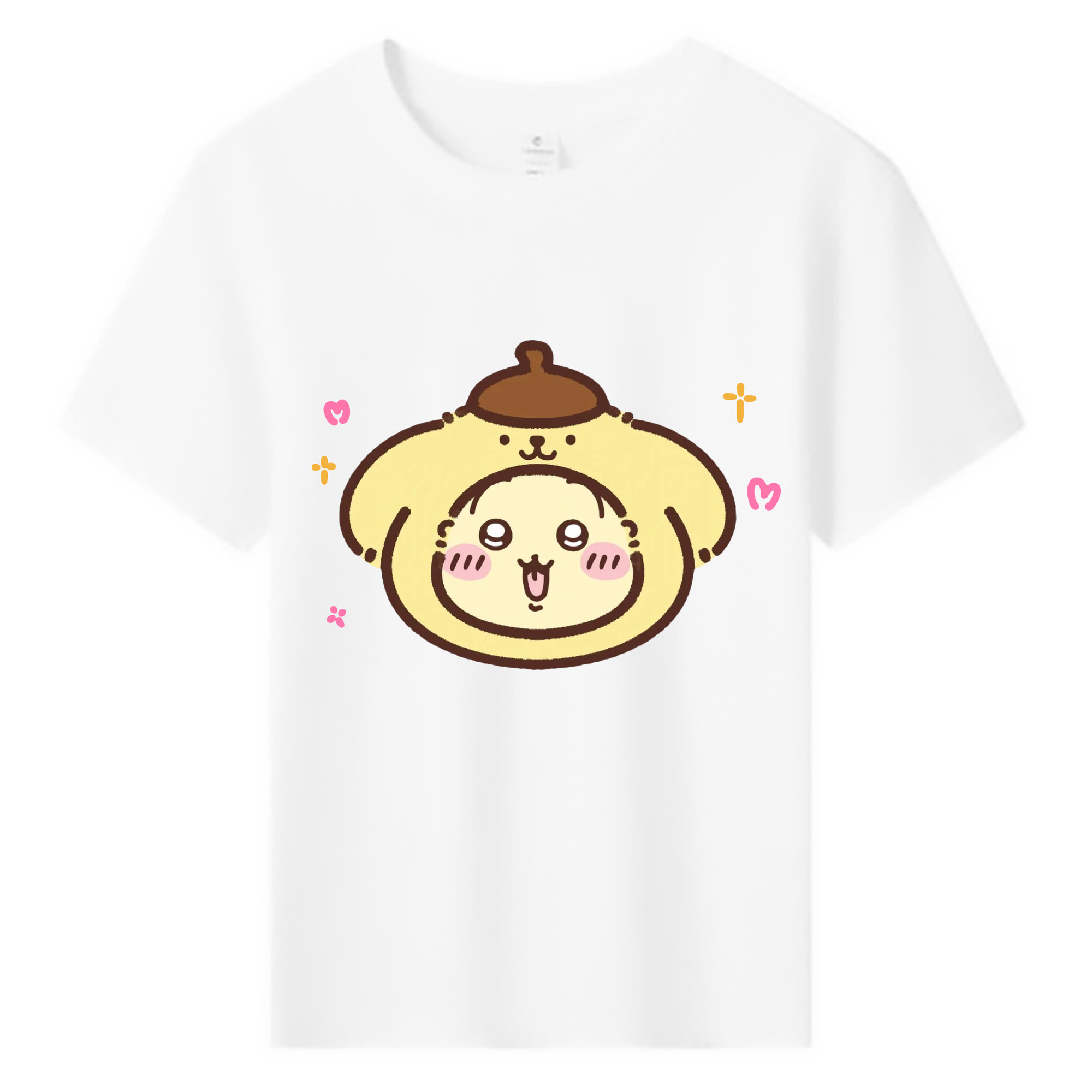 ポムポムプリン&ちいかわ - 綿100％ キッズTシャツ ・ フロントプリント ・ 快適 通気性 ・ スポーツ カジュアル 散歩用