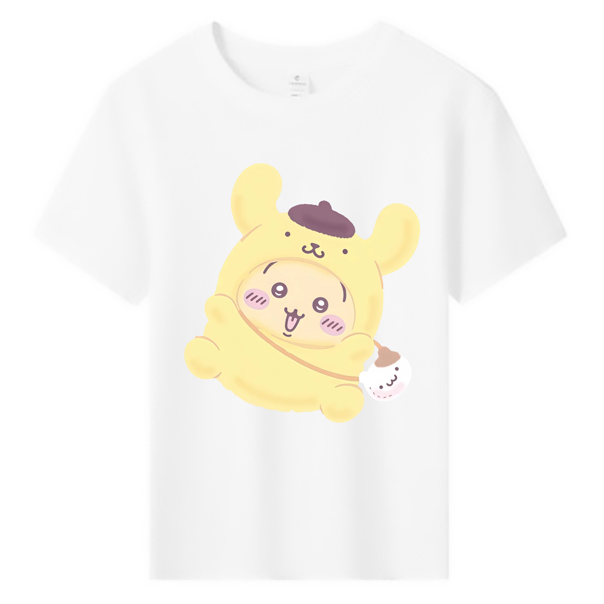 ポムポムプリン&ちいかわ - 綿100％ キッズTシャツ ・ フロントプリント ・ 快適 通気性 ・ スポーツ カジュアル 散歩用