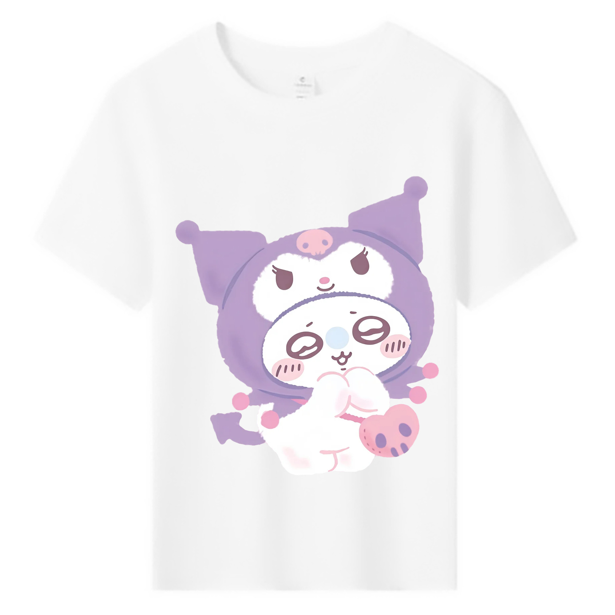 クロミ&ちいかわ - 綿100％ キッズTシャツ ・ フロントプリント ・ 快適 通気性 ・ スポーツ カジュアル 散歩用