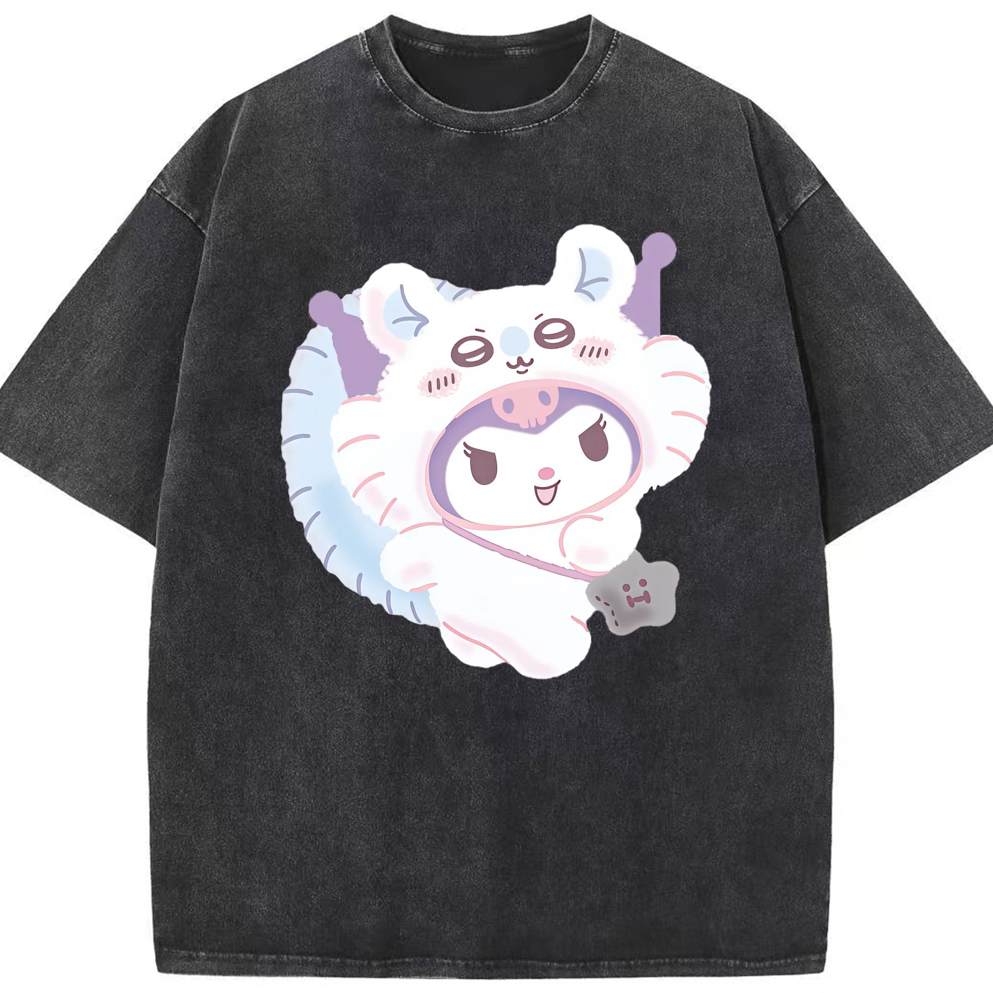 クロミ&ちいかわ - 綿100％ ヴィンテージ風 半袖Tシャツ ・ フロントプリント ・ 柔らか肌触り ・ 通気性 快適 ・ スポーツ カジュアル 外出用