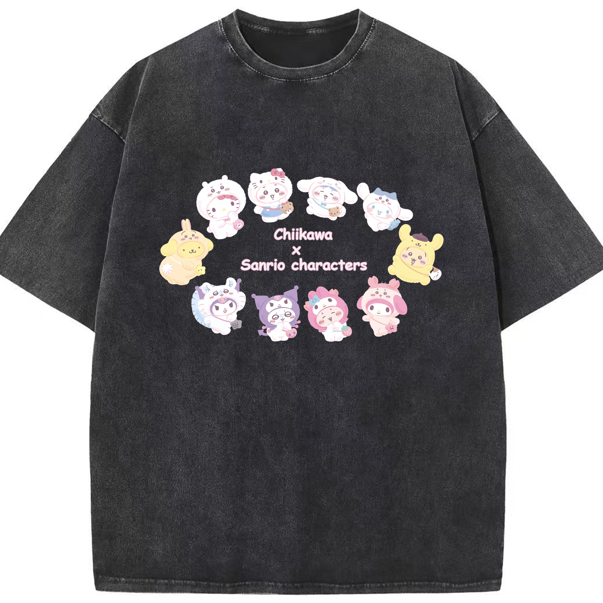 サンリオ&ちいかわ - 綿100％ ヴィンテージ風 半袖Tシャツ ・ フロントプリント ・ 柔らか肌触り ・ 通気性 快適 ・ スポーツ カジュアル 外出用