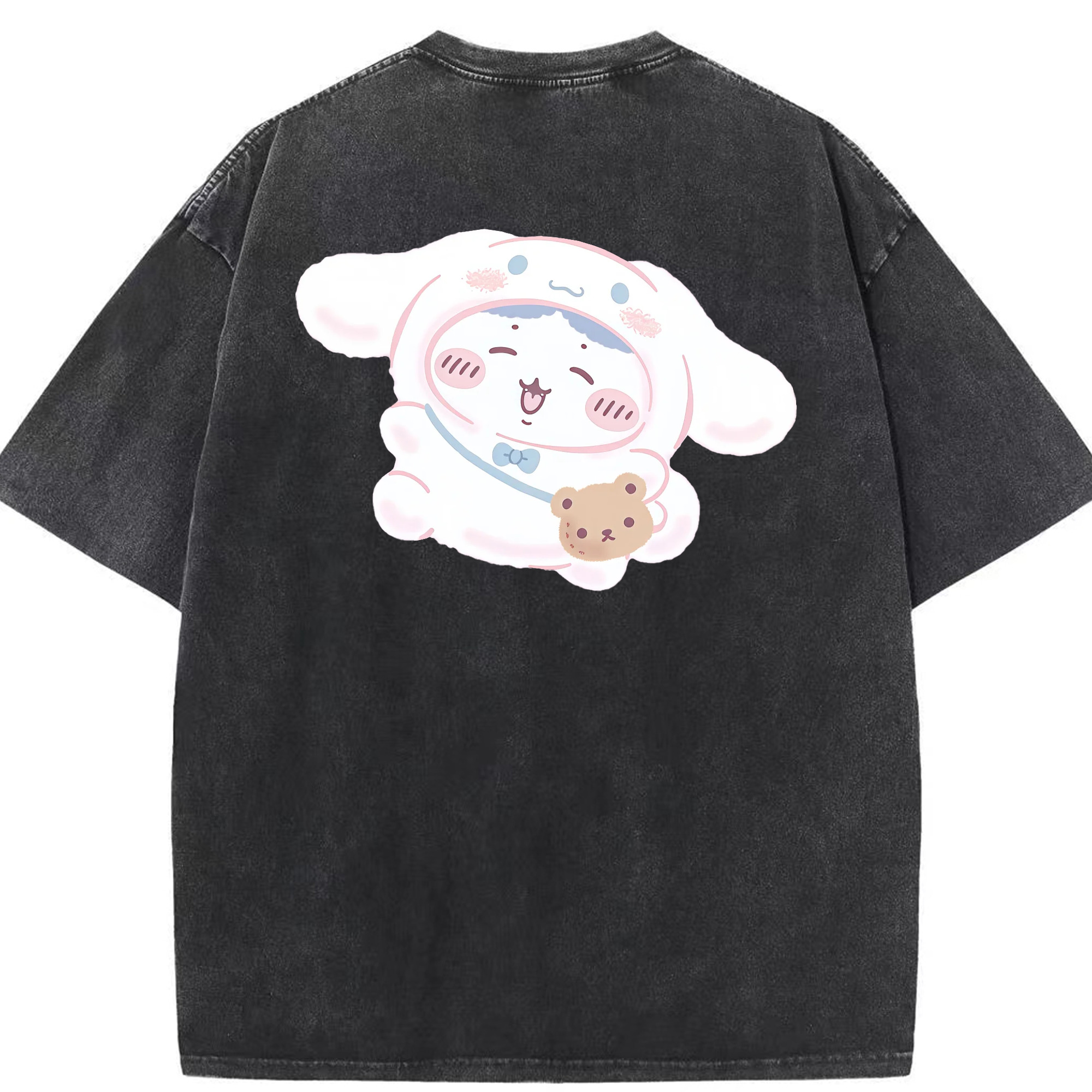 シナモロール&ちいかわ - 綿100％ ヴィンテージ風 半袖Tシャツ ・ 背面プリント ・ 柔らか肌触り ・ 通気性 快適 ・ スポーツ カジュアル 外出用