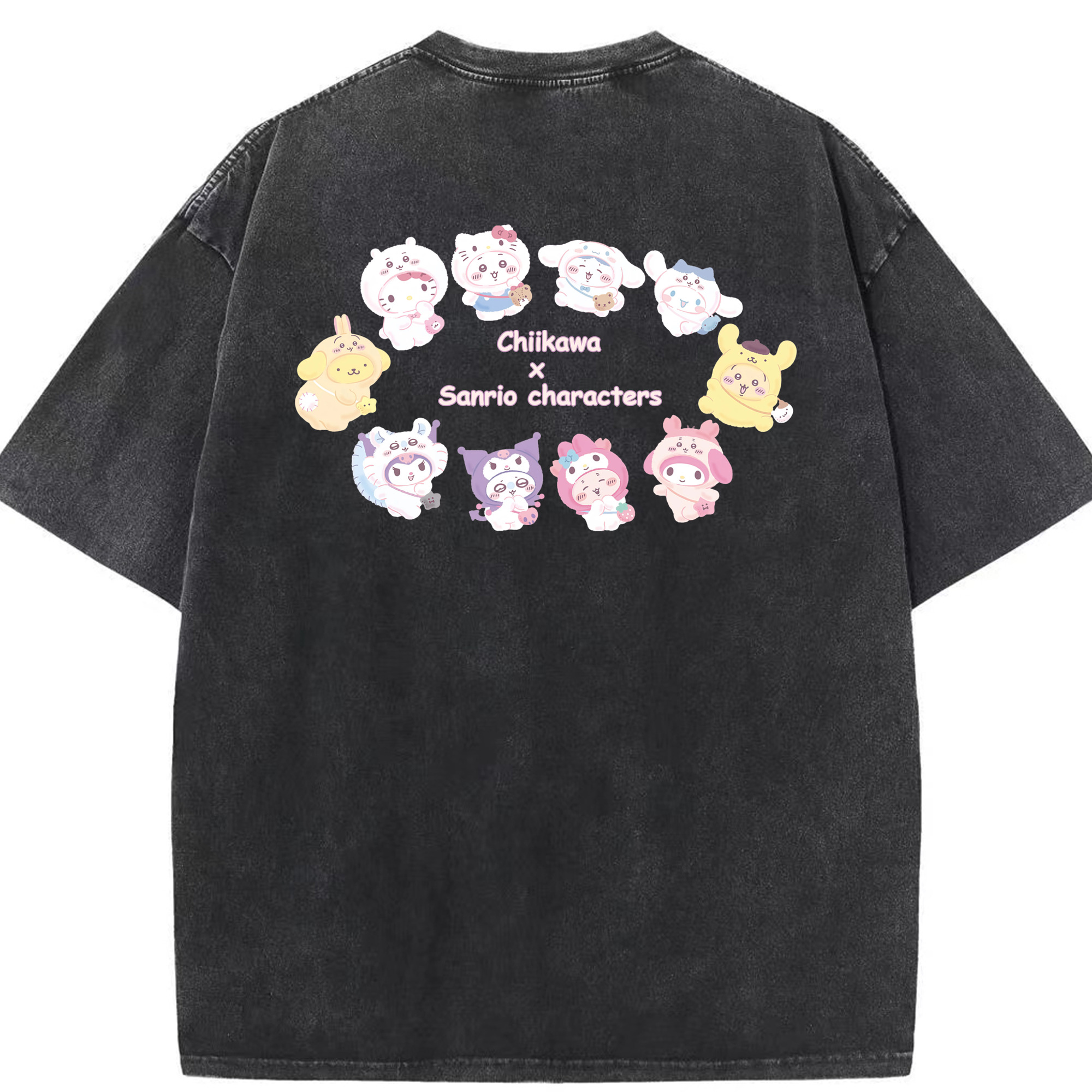 サンリオ&ちいかわ - 綿100％ ヴィンテージ風 半袖Tシャツ ・ 背面プリント ・ 柔らか肌触り ・ 通気性 快適 ・ スポーツ カジュアル 外出用