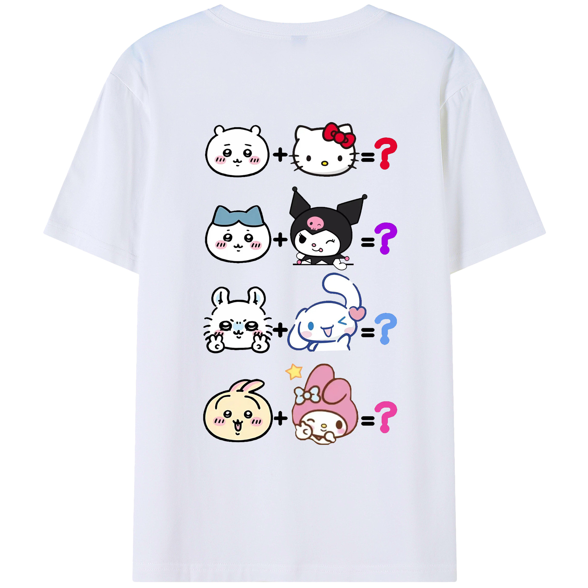 サンリオ&ちいかわ - レディース半袖Tシャツ ・ 綿100％ ・ バックプリント ・ 強化クルーネック ・ 二重折り袖口 ・ 快適 通気性 ・ フィットネス カジュアル 旅行用