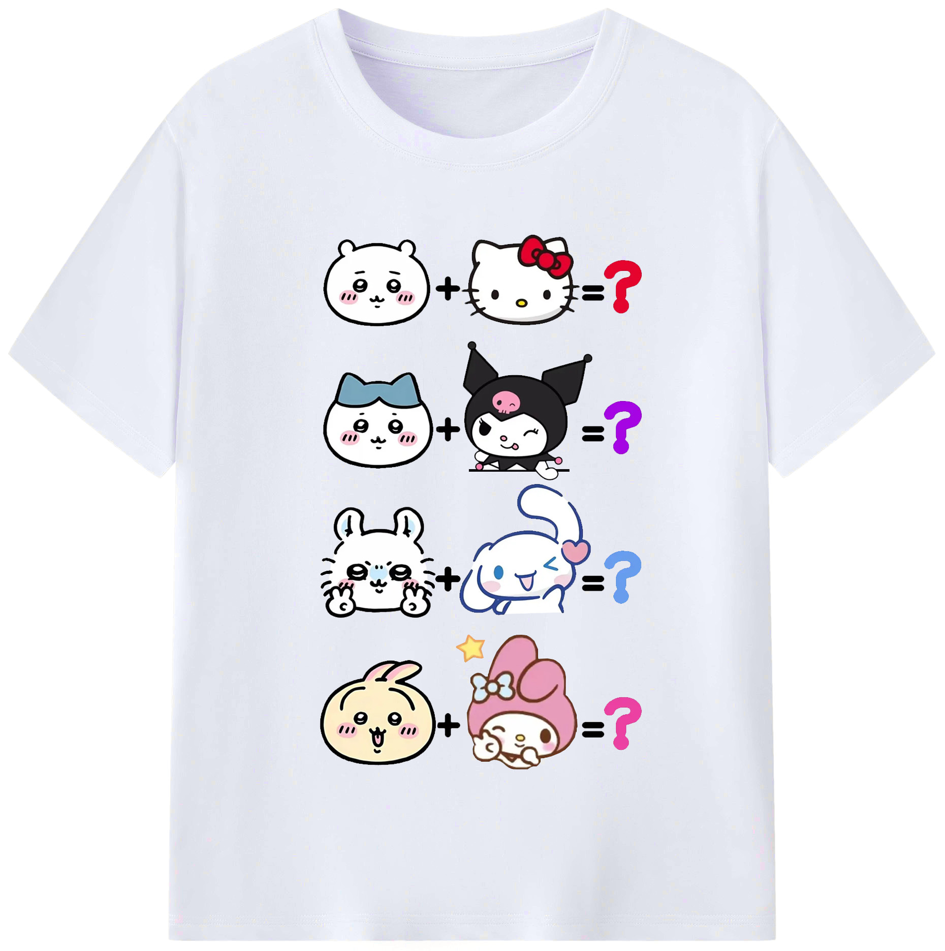 サンリオ&ちいかわ - レディースカジュアルプリントTシャツ ・ 綿100％ ・ クルーネック ・ フロントプリント ・ 柔らかく快適 ・ フィットネス カジュアル 旅行用