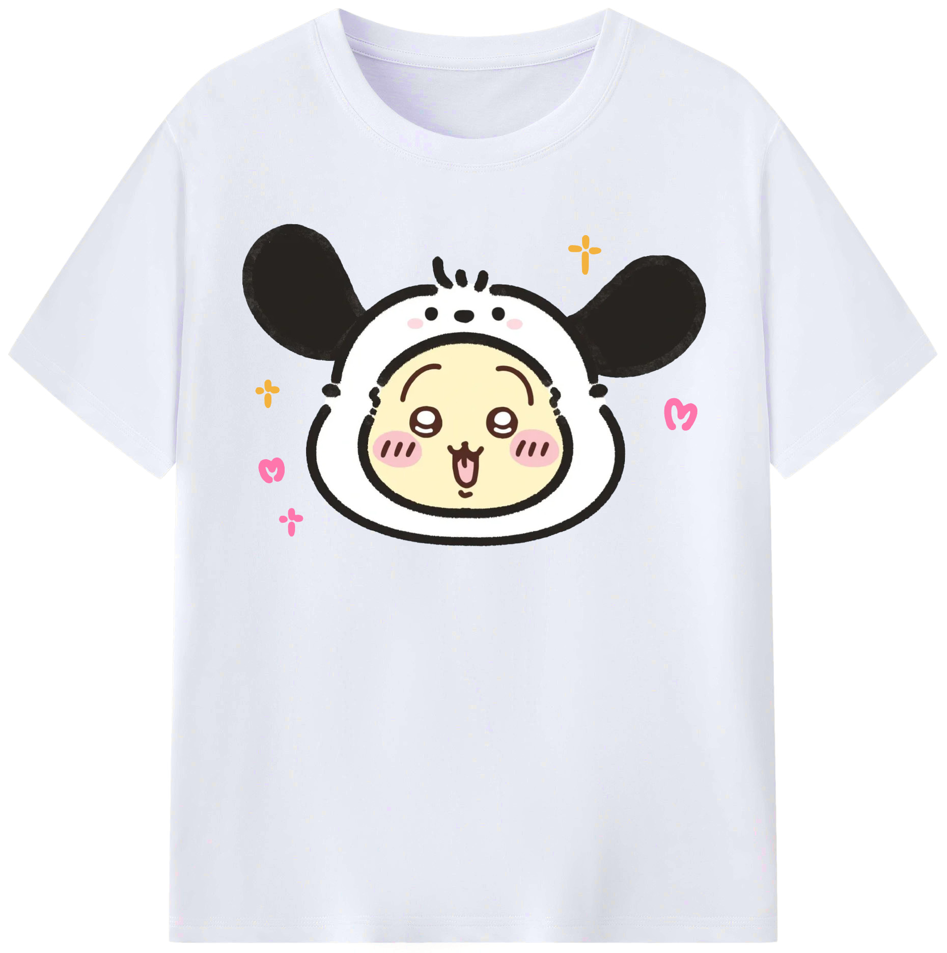 ポチャッコ&ちいかわ - レディースカジュアルプリントTシャツ ・ 綿100％ ・ クルーネック ・ フロントプリント ・ 柔らかく快適 ・ フィットネス カジュアル 旅行用