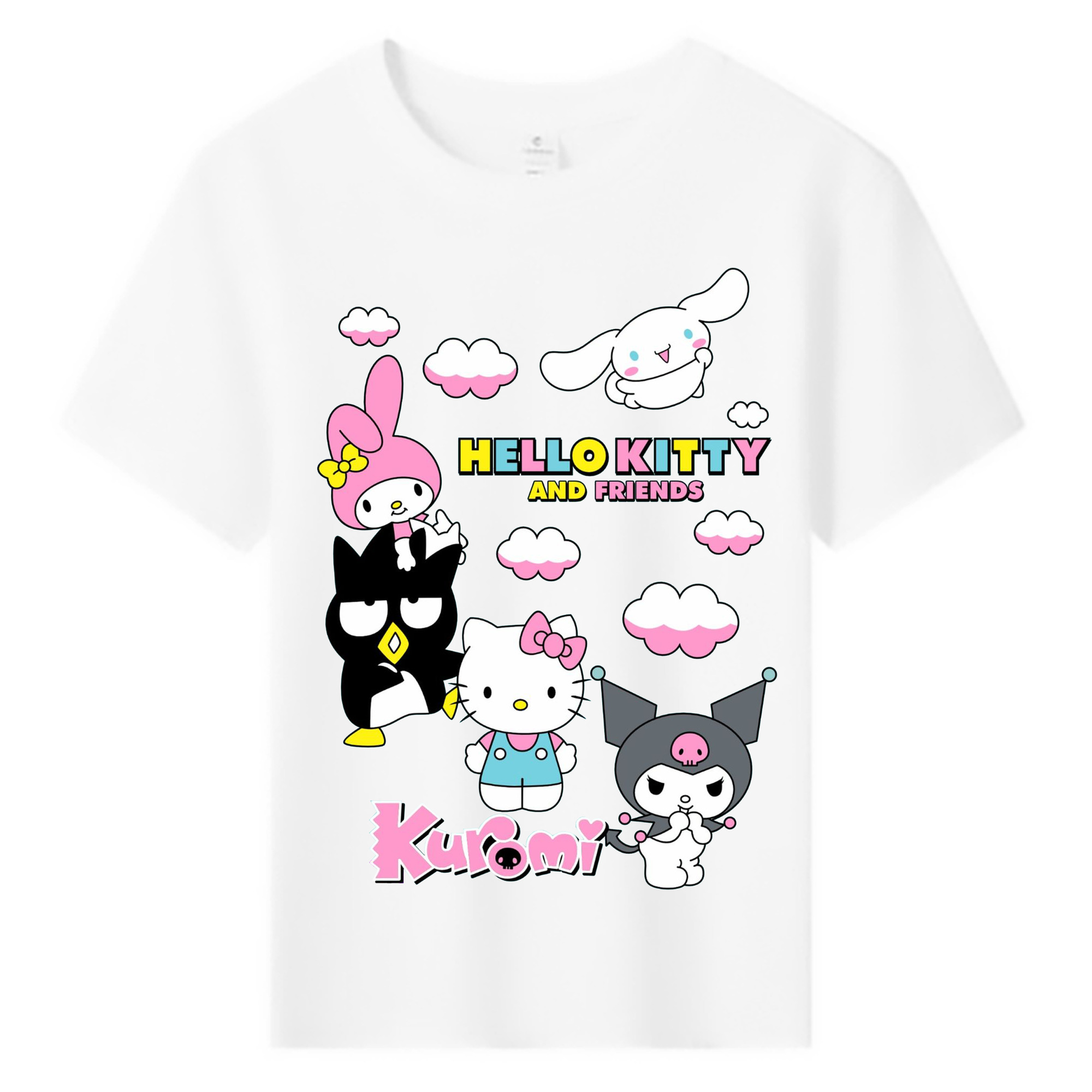 カラフルでポップ！レインボーサンリオ - 綿100％ キッズTシャツ ・ フロントプリント ・ 快適 通気性 ・ スポーツ カジュアル 散歩用