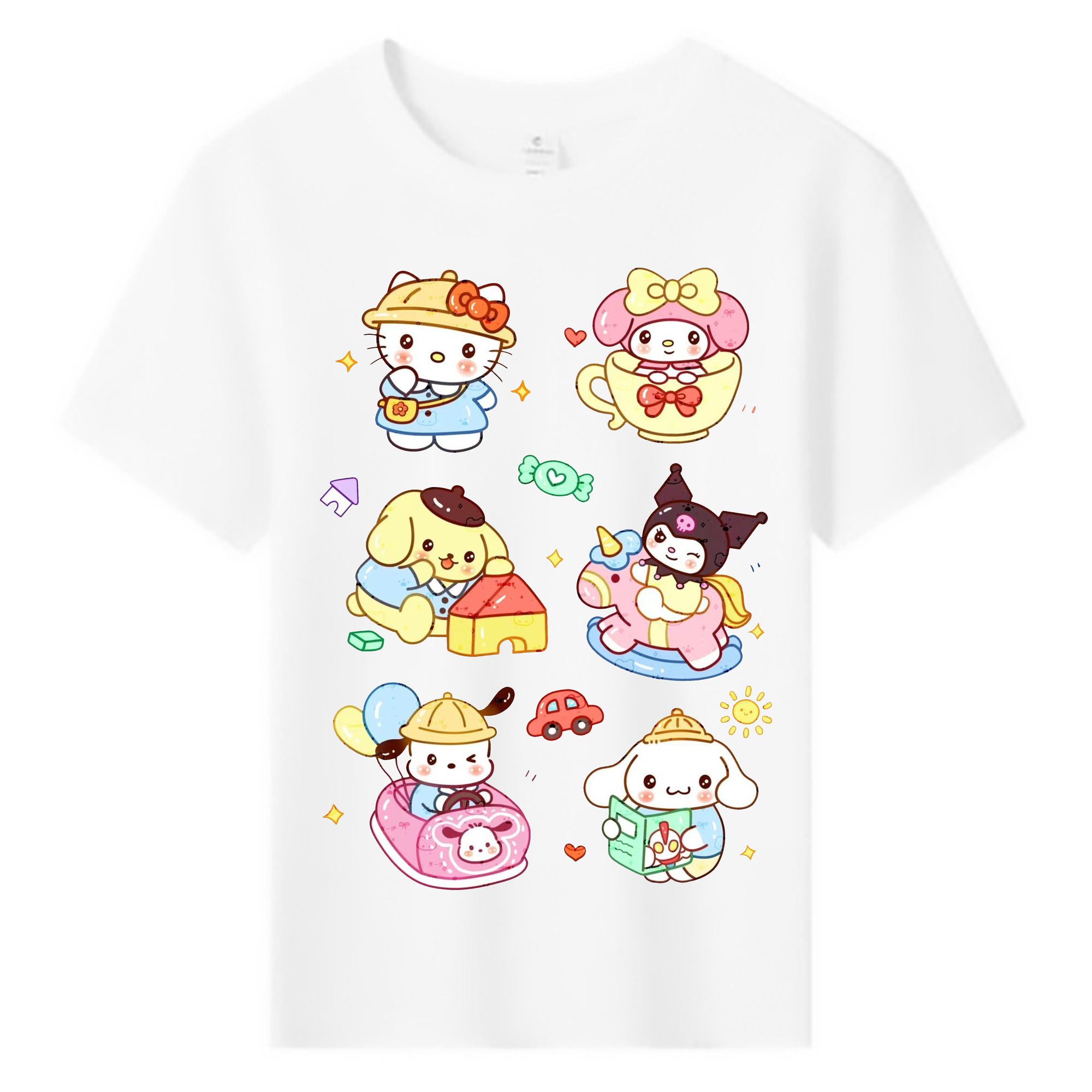 おもしろサンリオ - 綿100％ キッズTシャツ ・ フロントプリント ・ 快適 通気性 ・ スポーツ カジュアル 散歩用