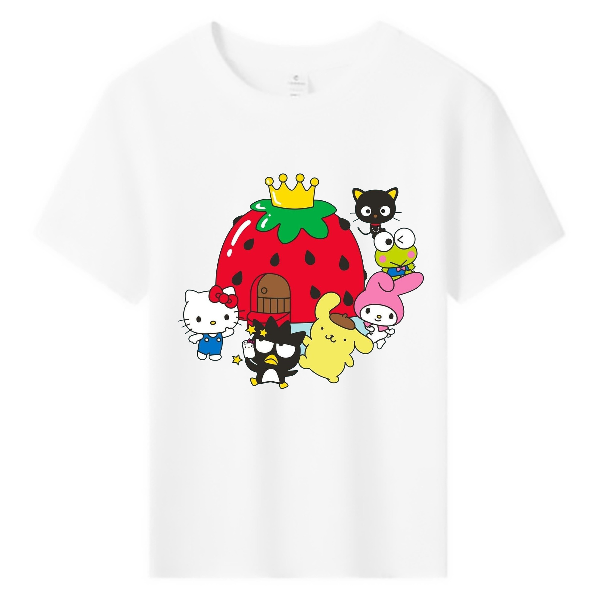 いちごサンリオ - 綿100％ キッズTシャツ ・ フロントプリント ・ 快適 通気性 ・ スポーツ カジュアル 散歩用