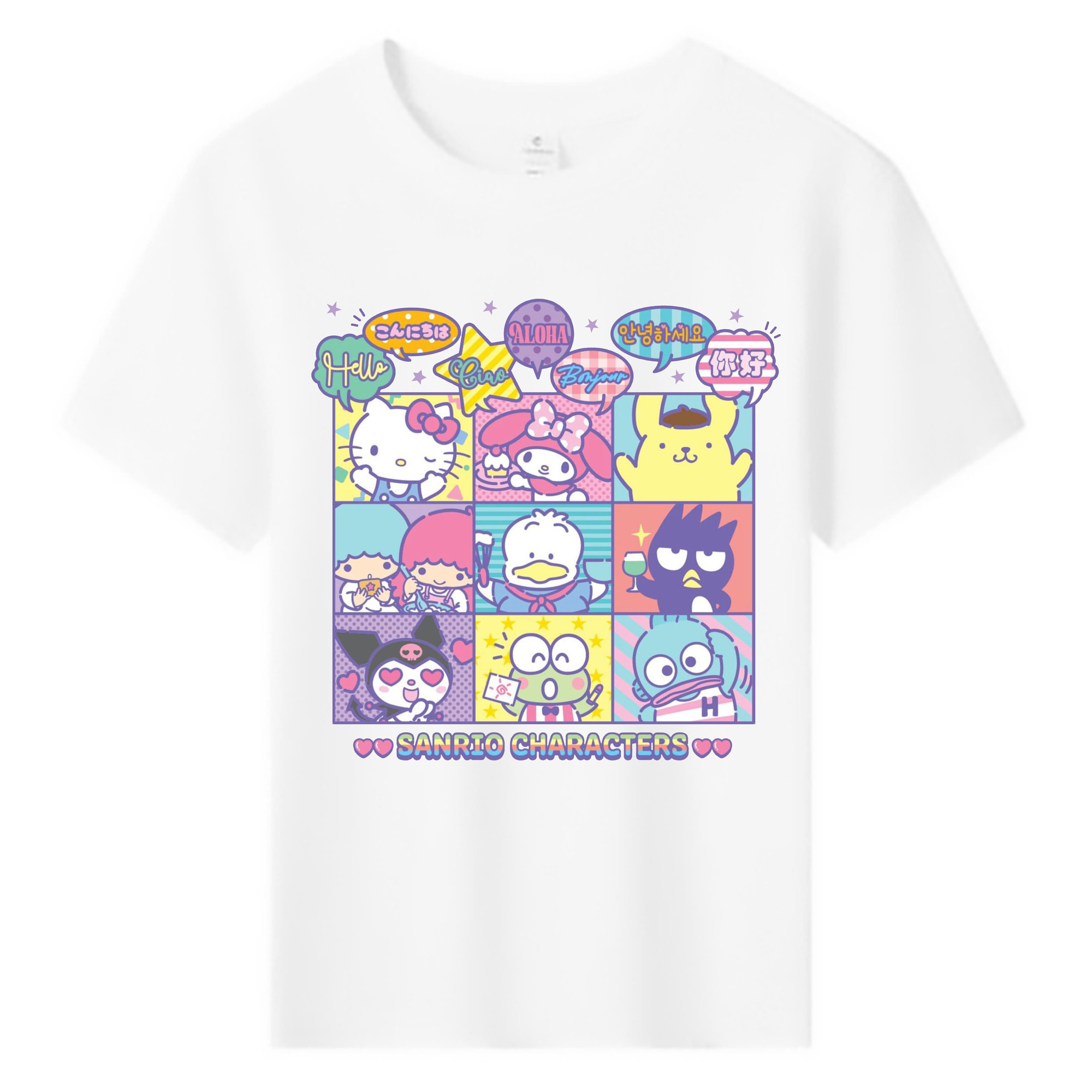 サンリオファミリー 2025年新作 - 綿100％ キッズTシャツ ・ フロントプリント ・ 快適 通気性 ・ スポーツ カジュアル 散歩用
