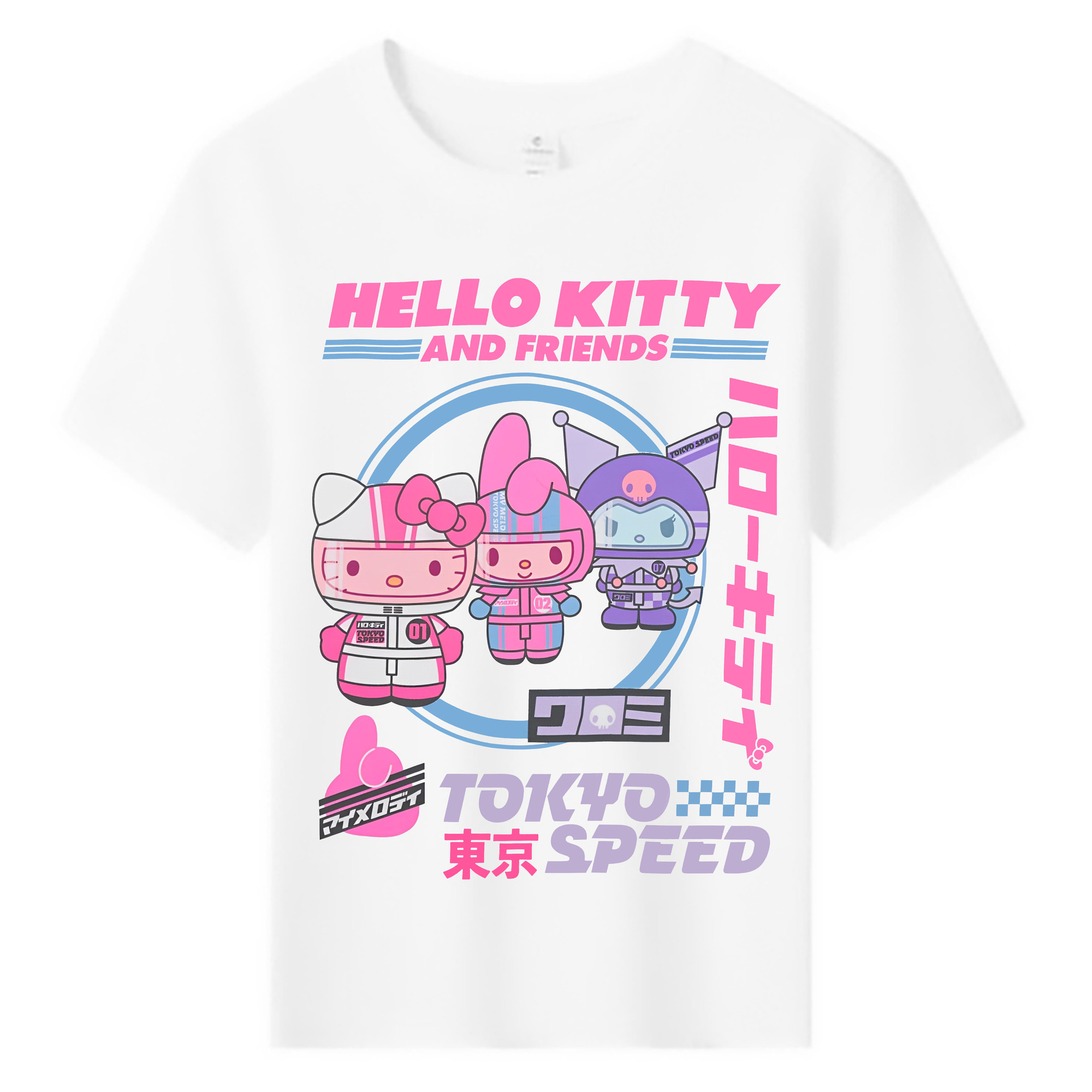 スタイリッシュでクール！サンリオファミリー - 綿100％ キッズTシャツ ・ フロントプリント ・ 快適 通気性 ・ スポーツ カジュアル 散歩用