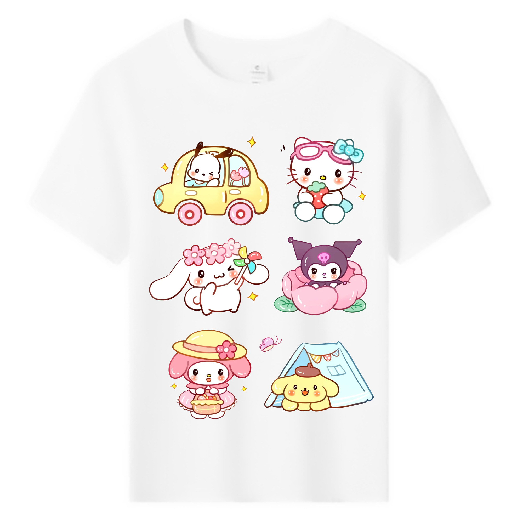 おもしろサンリオ - 綿100％ キッズTシャツ ・ フロントプリント ・ 快適 通気性 ・ スポーツ カジュアル 散歩用