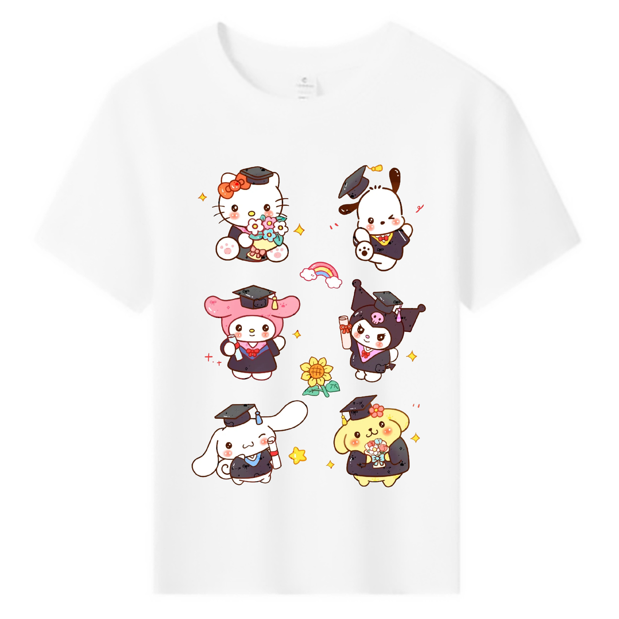 卒業シーズン×サンリオ - 綿100％ キッズTシャツ ・ フロントプリント ・ 快適 通気性 ・ スポーツ カジュアル 散歩用